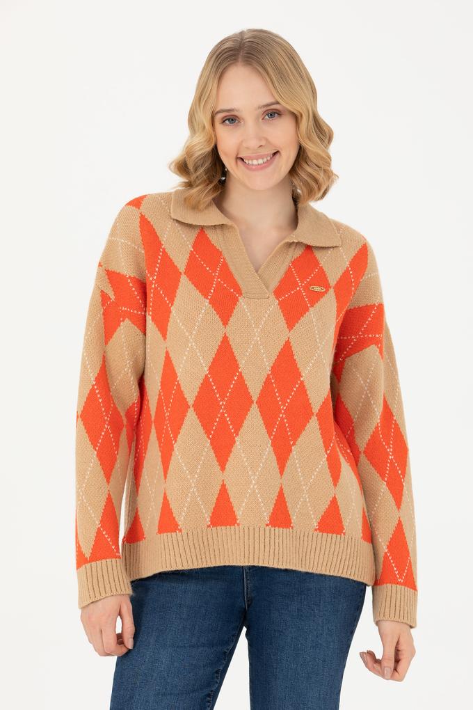 Kadın V Yaka Kum Melanj Kazak