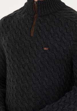 Erkek Antrasit Melanj Yarım Fermuarlı Kazak - 50270989001