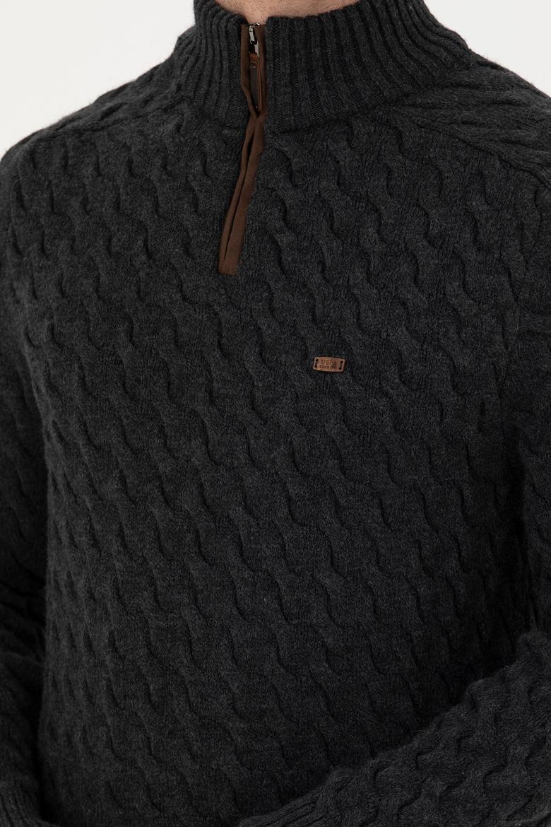 Erkek Antrasit Melanj Yarım Fermuarlı Kazak - 50270989001