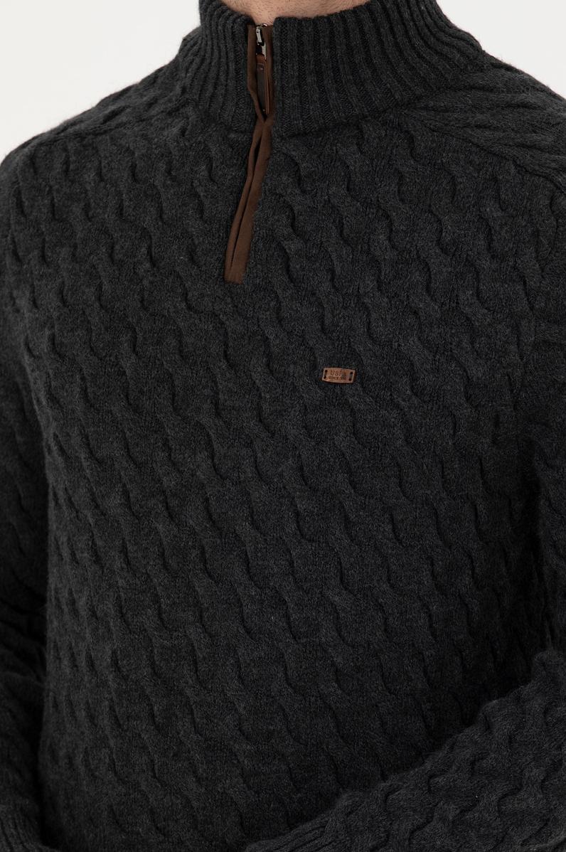 Erkek Antrasit Melanj Yarım Fermuarlı Kazak