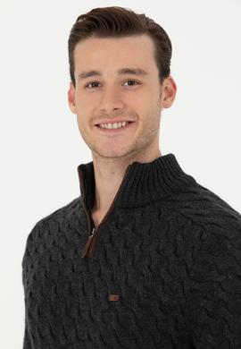 Erkek Antrasit Melanj Yarım Fermuarlı Kazak - 50270989001