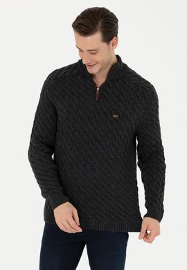 Erkek Antrasit Melanj Yarım Fermuarlı Kazak - 50270989001