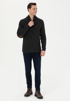 Erkek Antrasit Melanj Yarım Fermuarlı Kazak - 50270989001