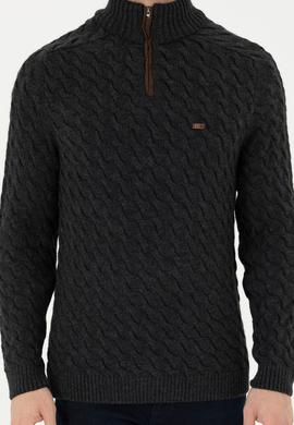 Erkek Antrasit Melanj Yarım Fermuarlı Kazak - 50270989001