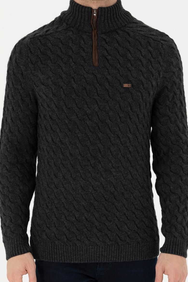 Erkek Antrasit Melanj Yarım Fermuarlı Kazak - 50270989001