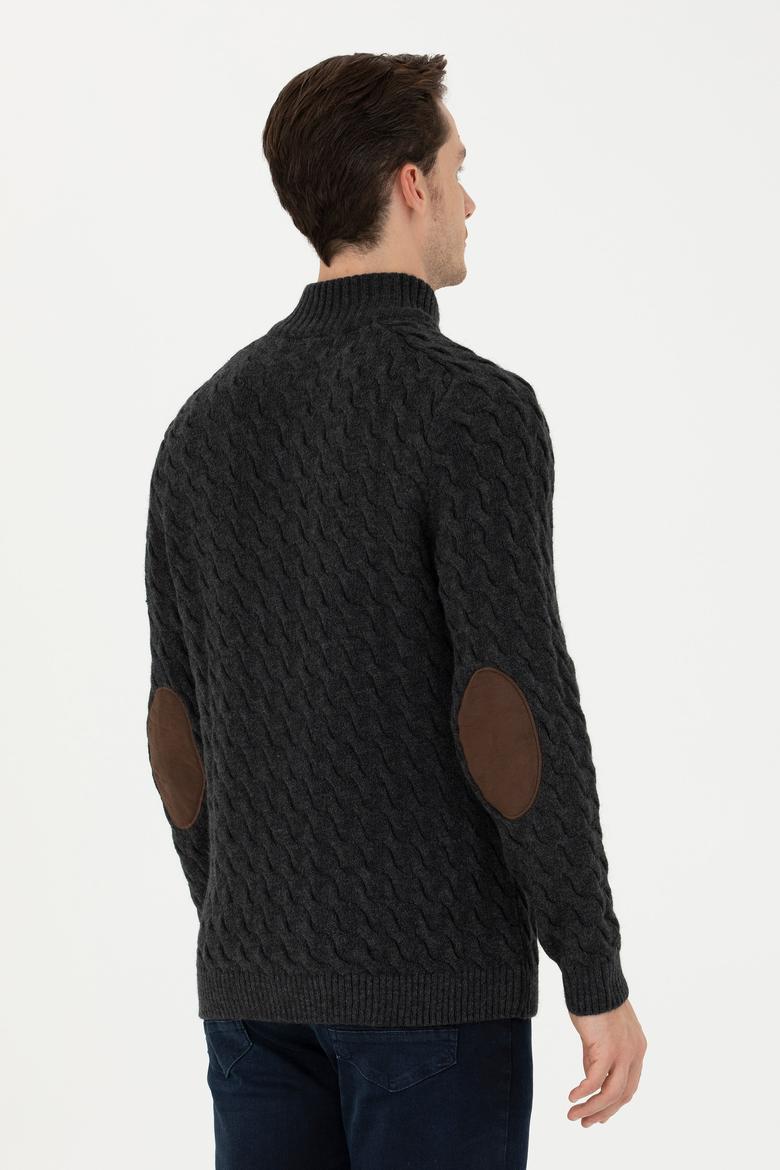 Erkek Antrasit Melanj Yarım Fermuarlı Kazak - 50270989001