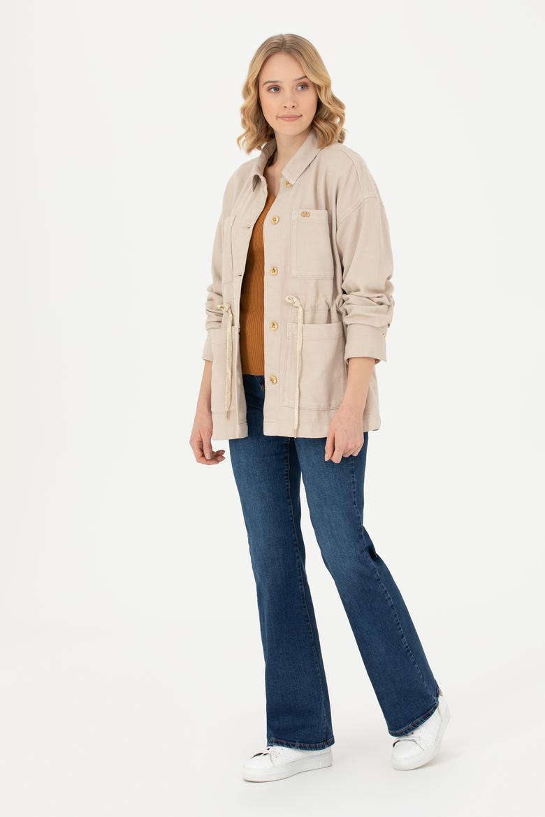 Kadın Bej Jean Gömlek - 50277889005