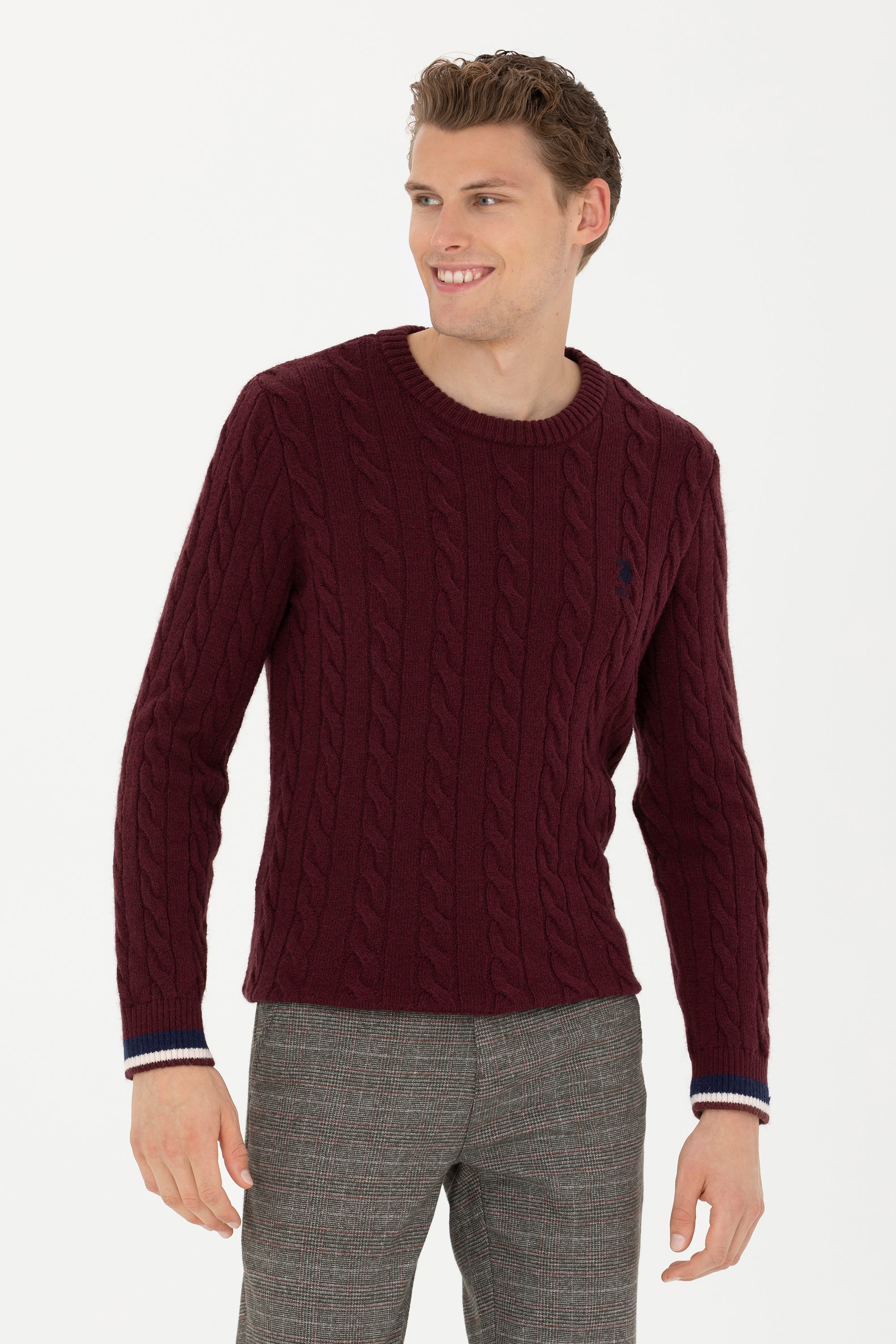 Erkek Bordo Bisiklet Yaka Kazak - Image 3