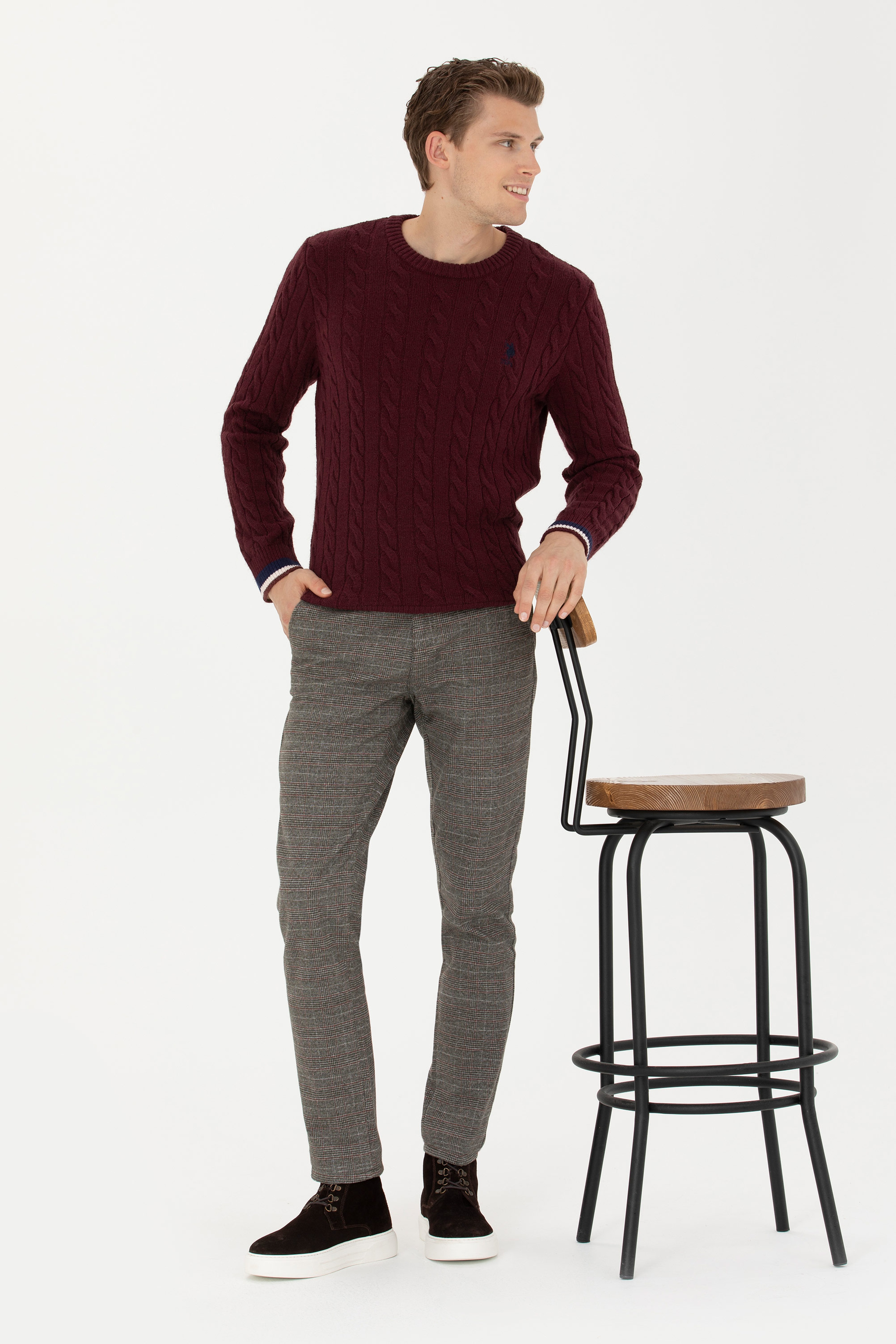 Erkek Bordo Bisiklet Yaka Kazak - Image 4