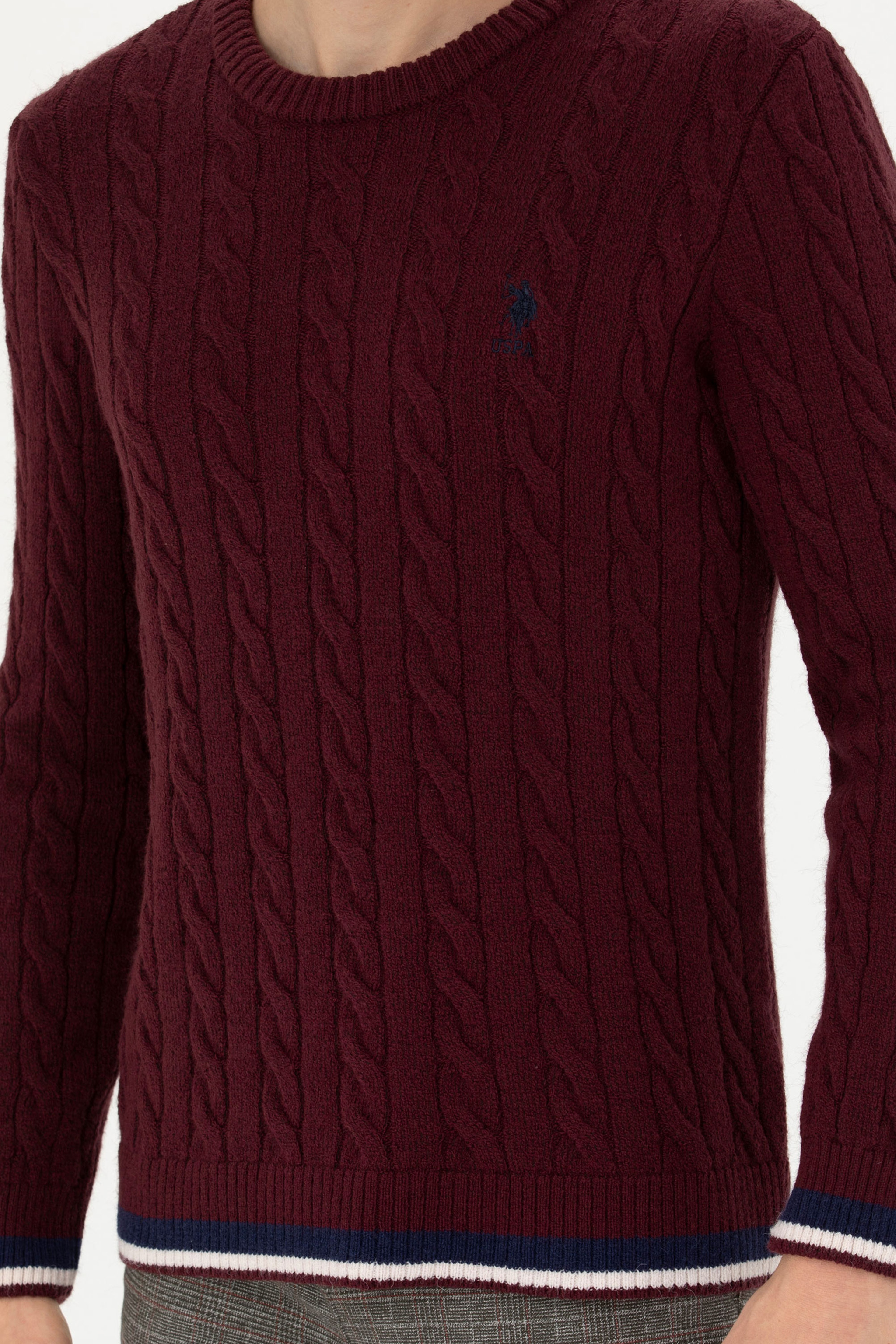 Erkek Bordo Bisiklet Yaka Kazak - Image 6