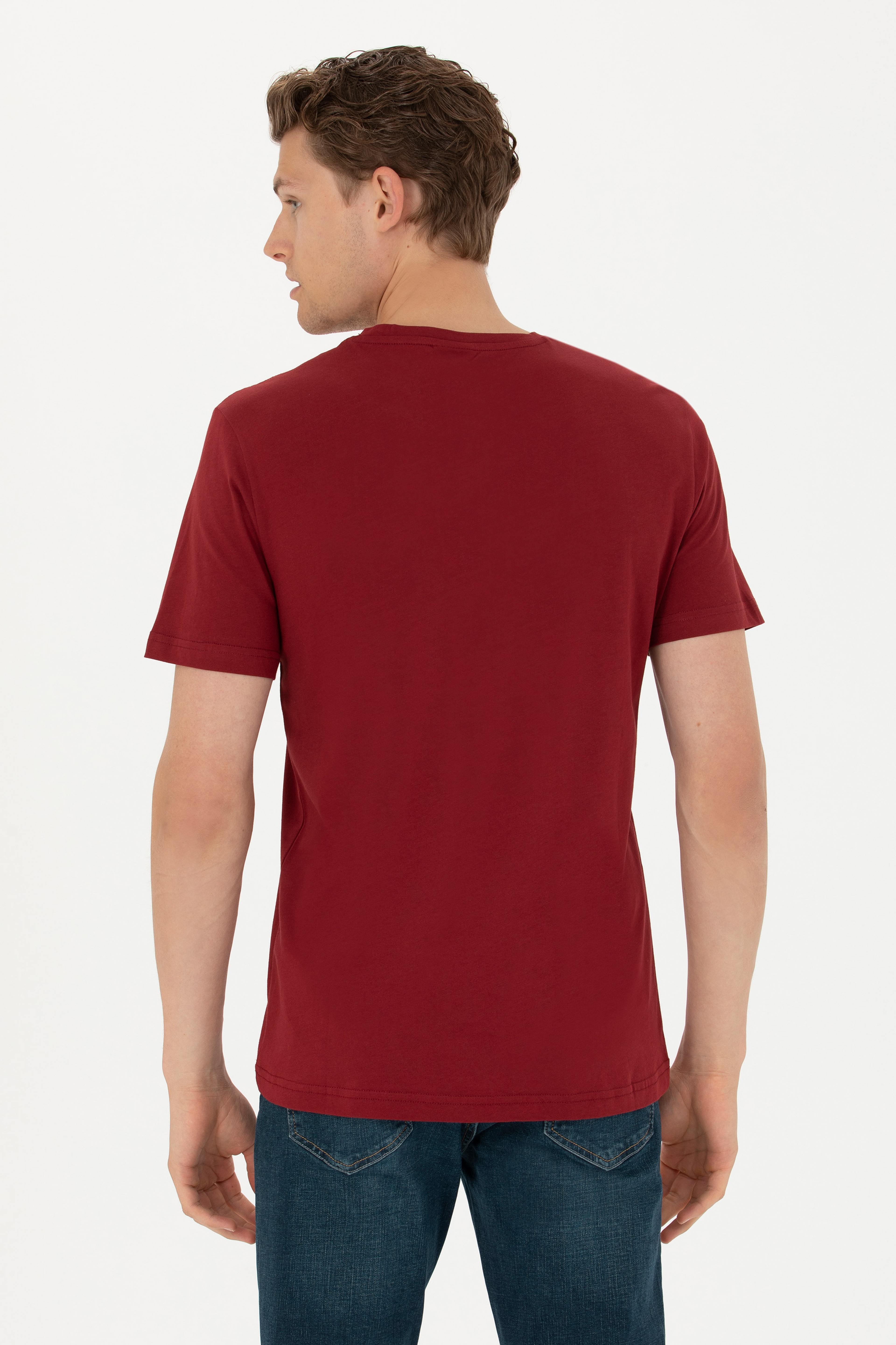 Erkek Bordo Basic Tişört - Image 5