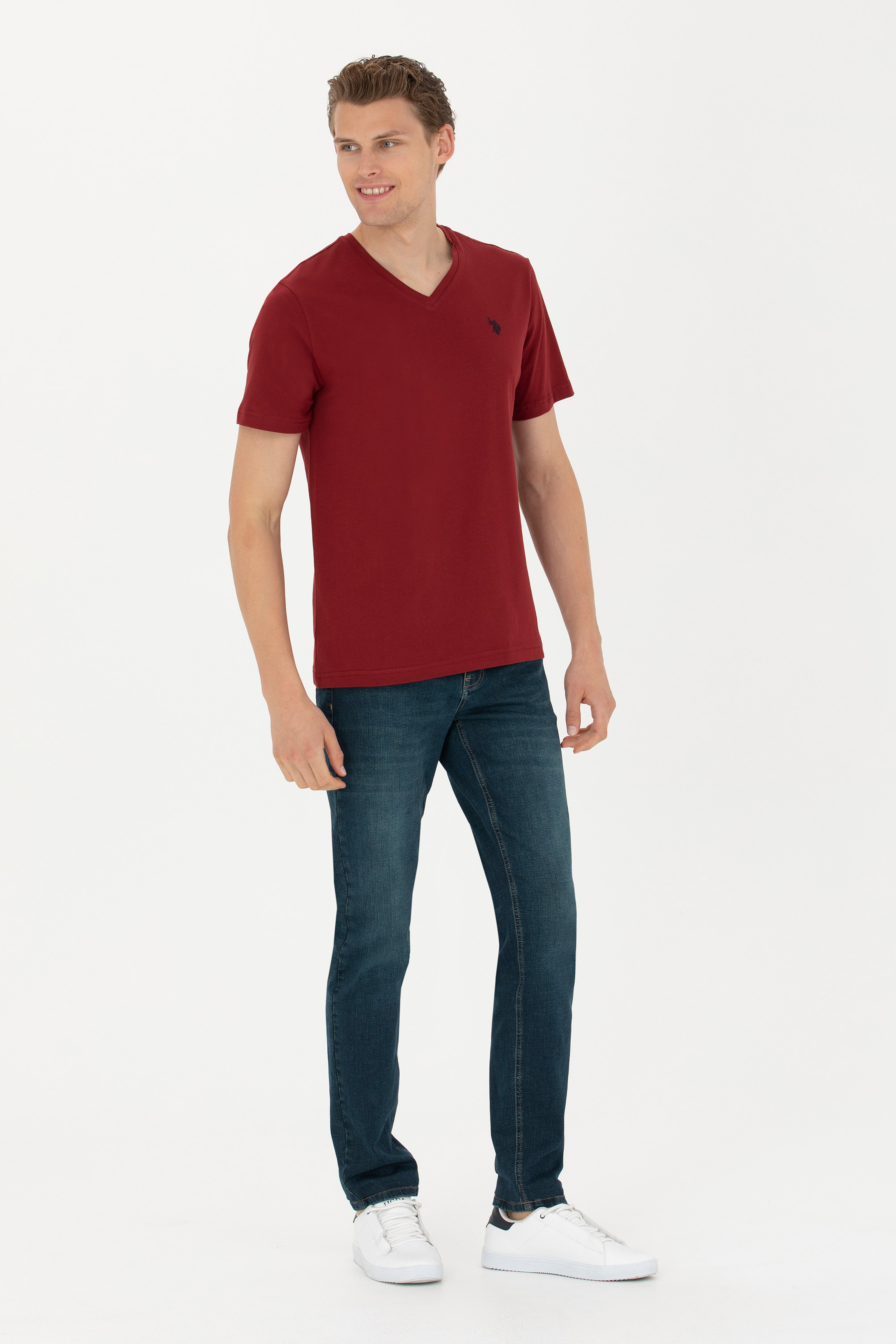 Erkek Bordo Basic Tişört - Image 4