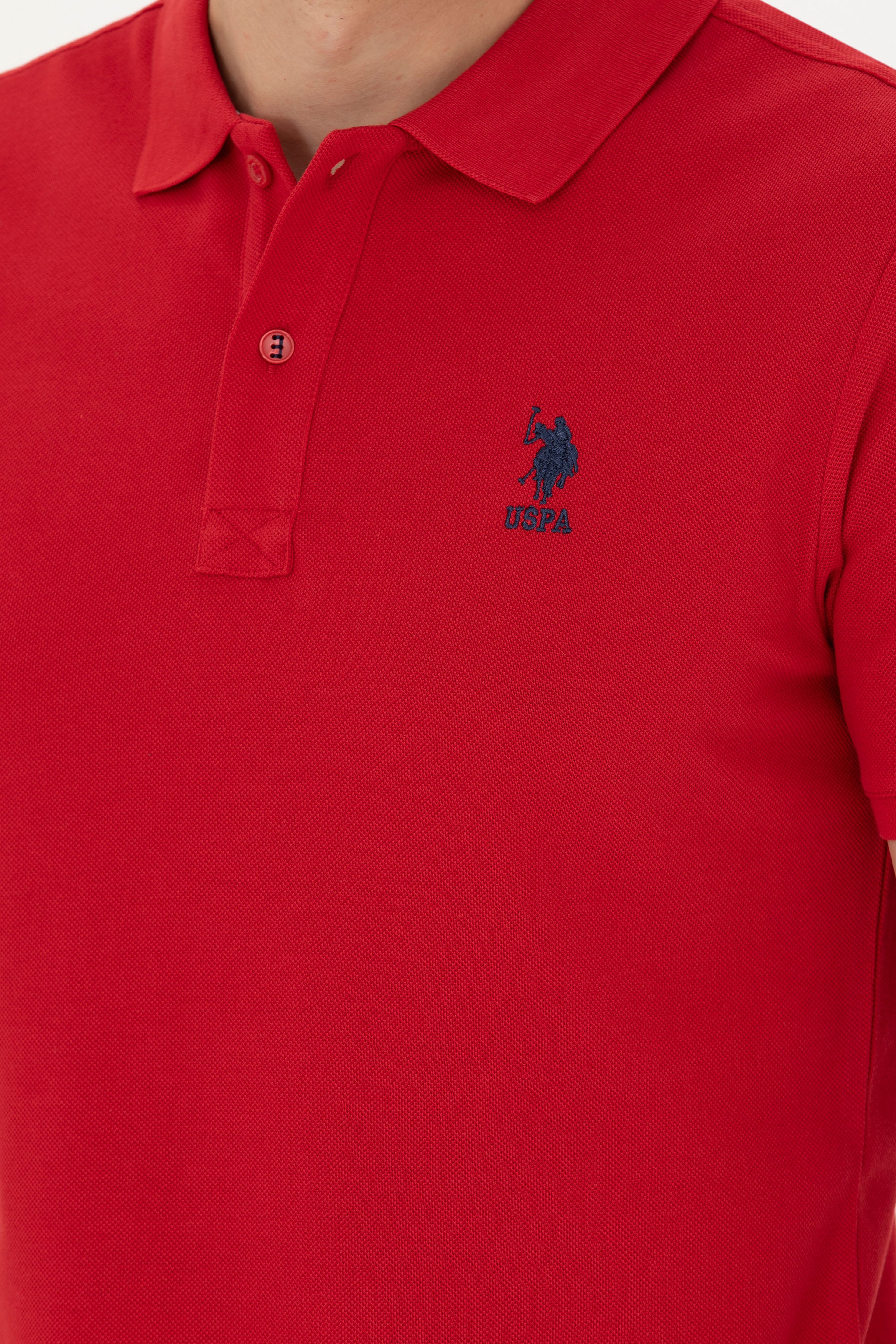 Erkek Slim Fit Polo Yaka Kırmızı Basic Tişört - Image 7