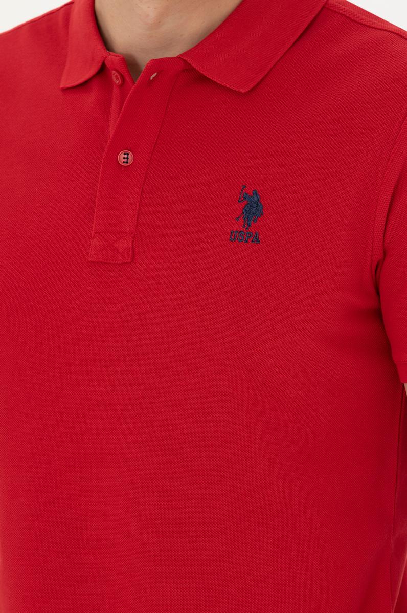 Erkek Slim Fit Polo Yaka Kırmızı Basic Tişört