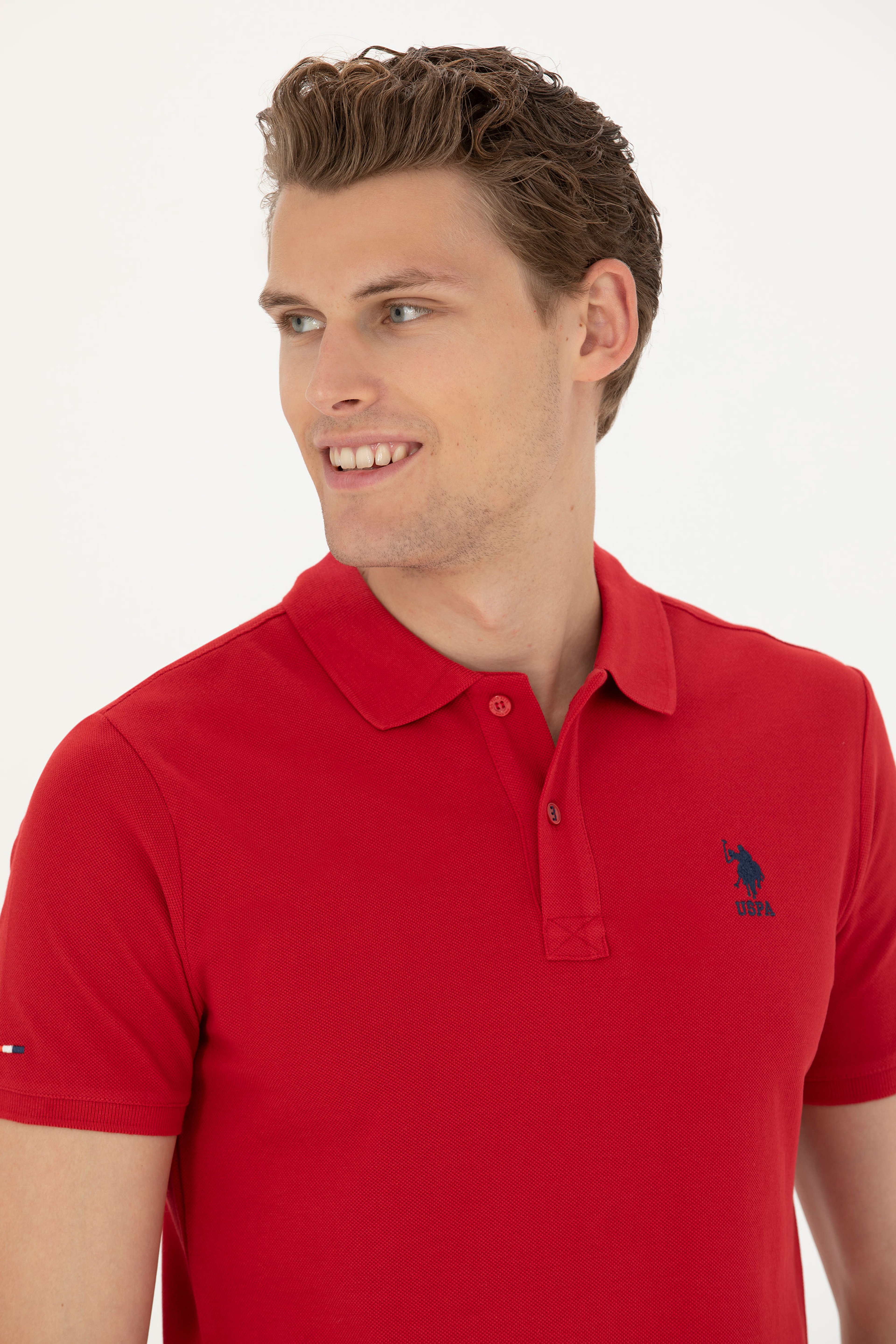 Erkek Slim Fit Polo Yaka Kırmızı Basic Tişört - Image 2