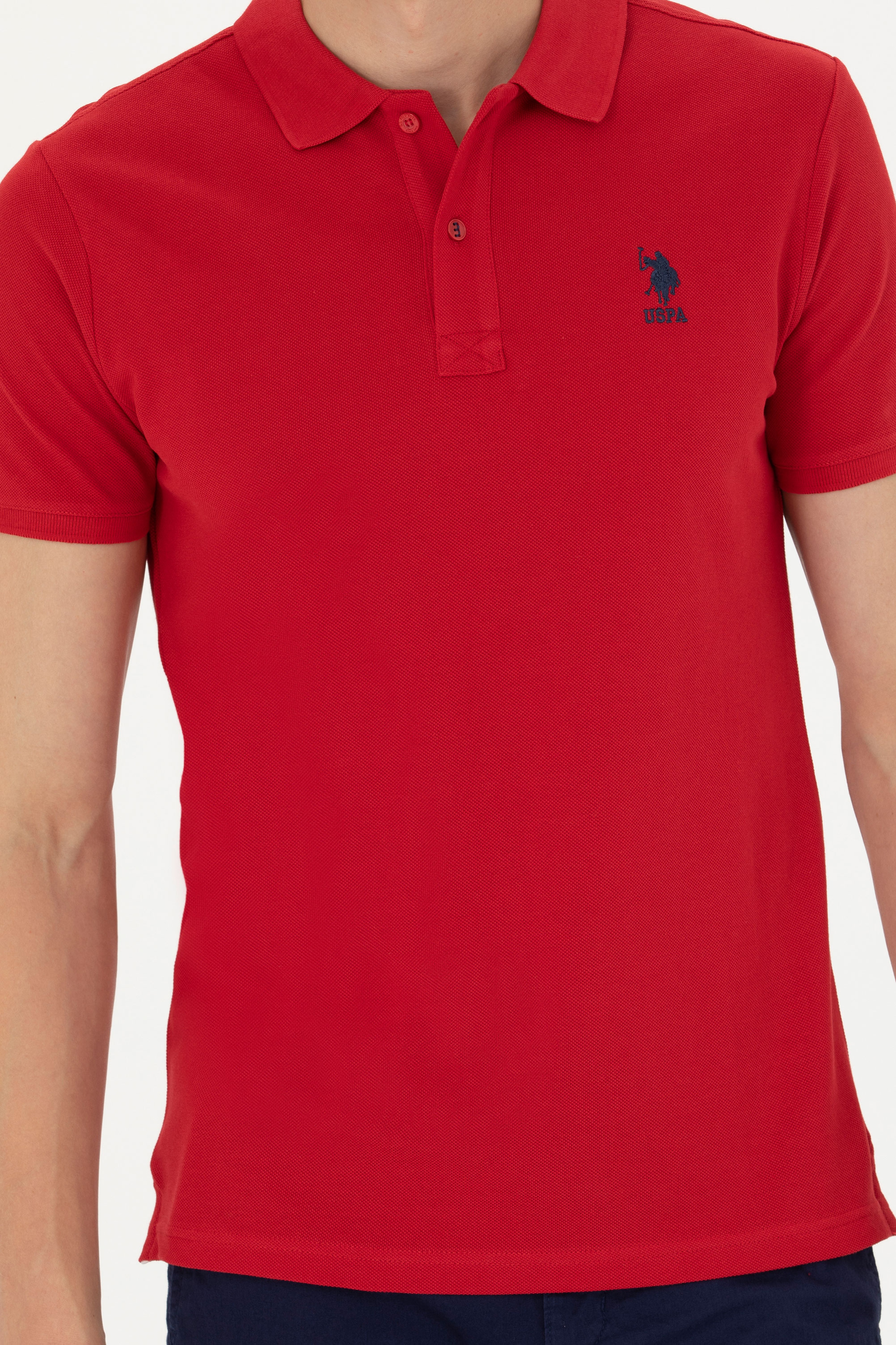Erkek Slim Fit Polo Yaka Kırmızı Basic Tişört