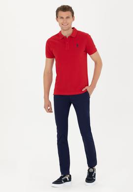 Erkek Slim Fit Polo Yaka Kırmızı Basic Tişört - 50263238074