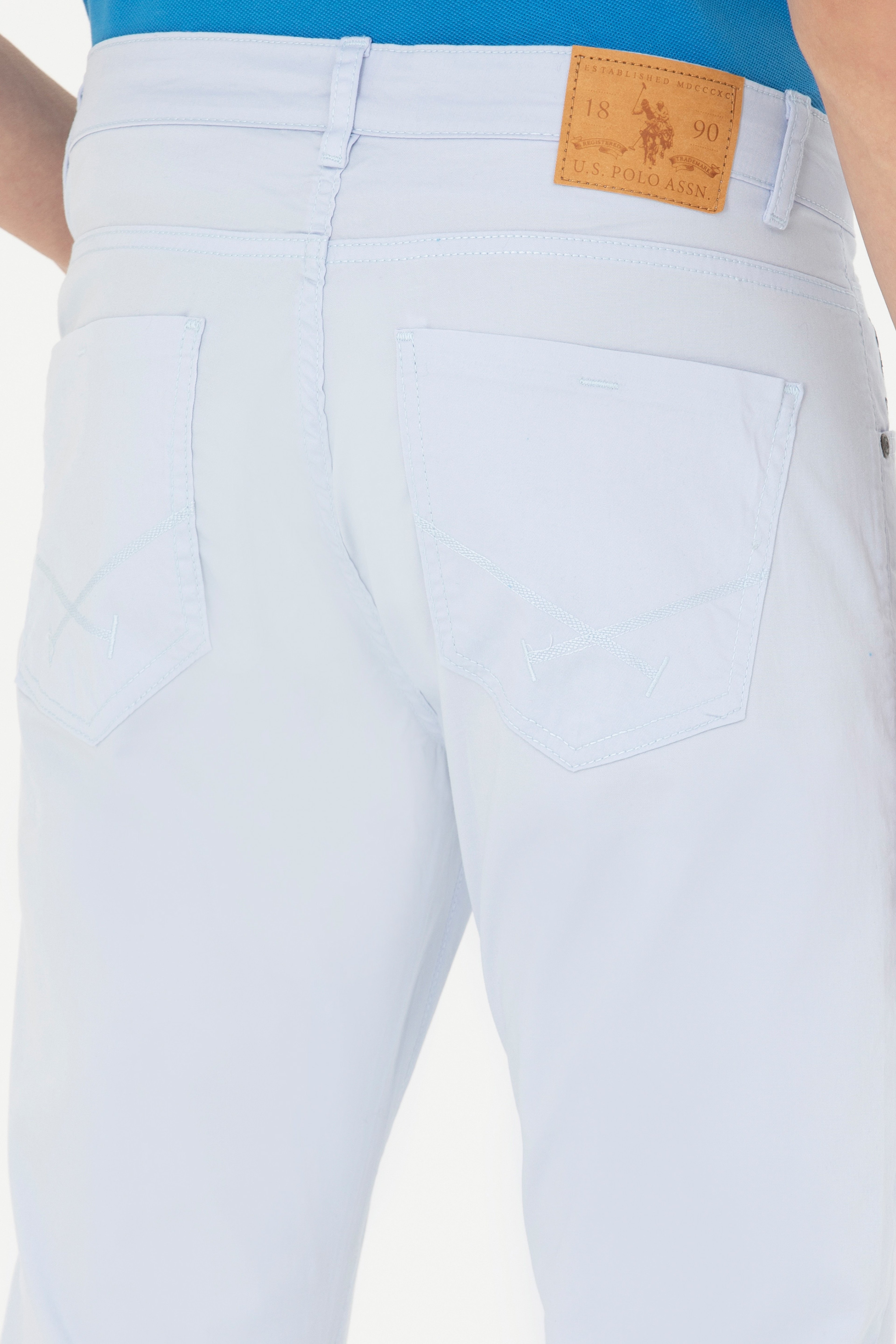 Erkek Slim Fit Açık Mavi Kanvas Pantolon - Image 7