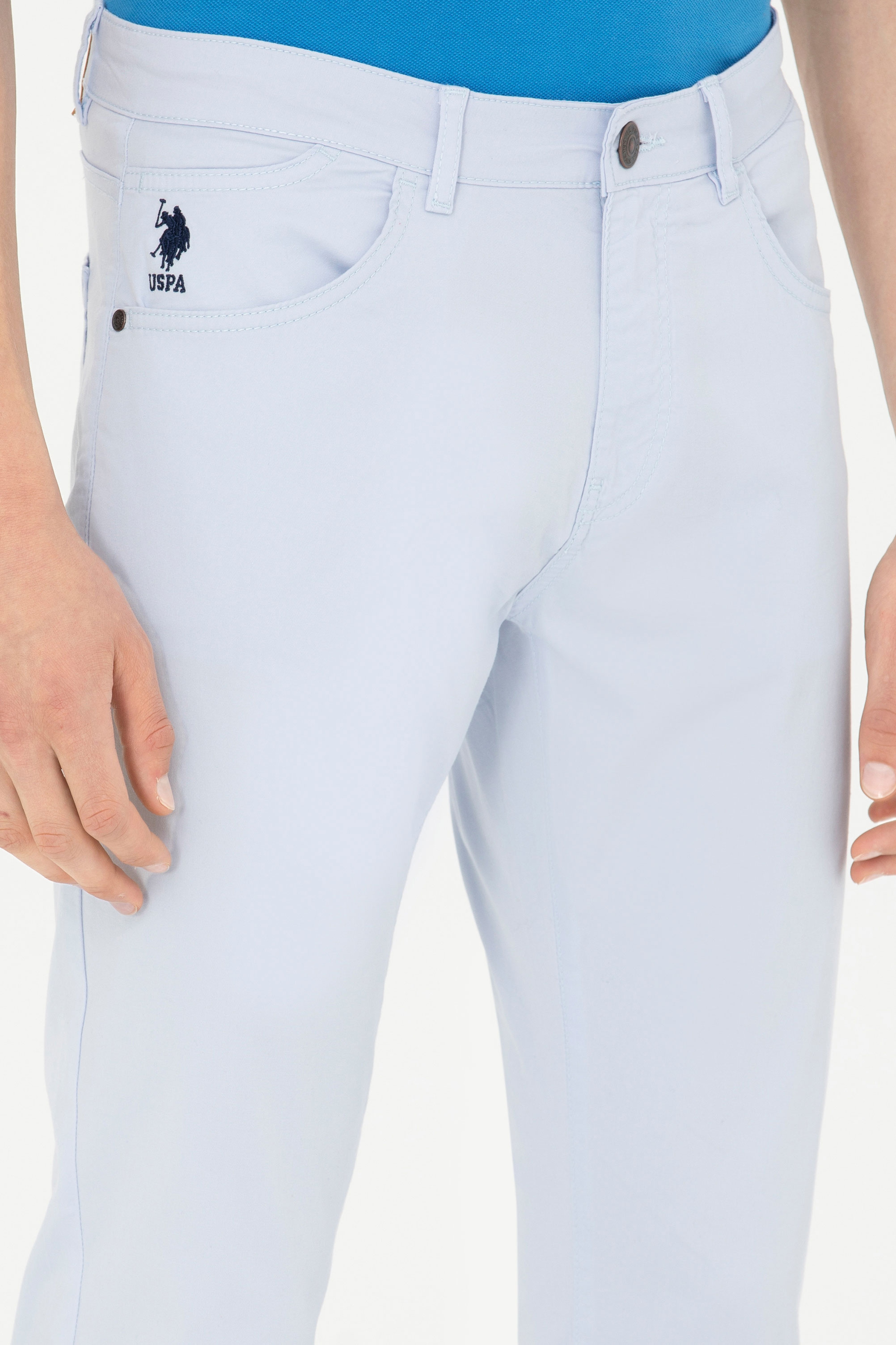 Erkek Slim Fit Açık Mavi Kanvas Pantolon - Image 5