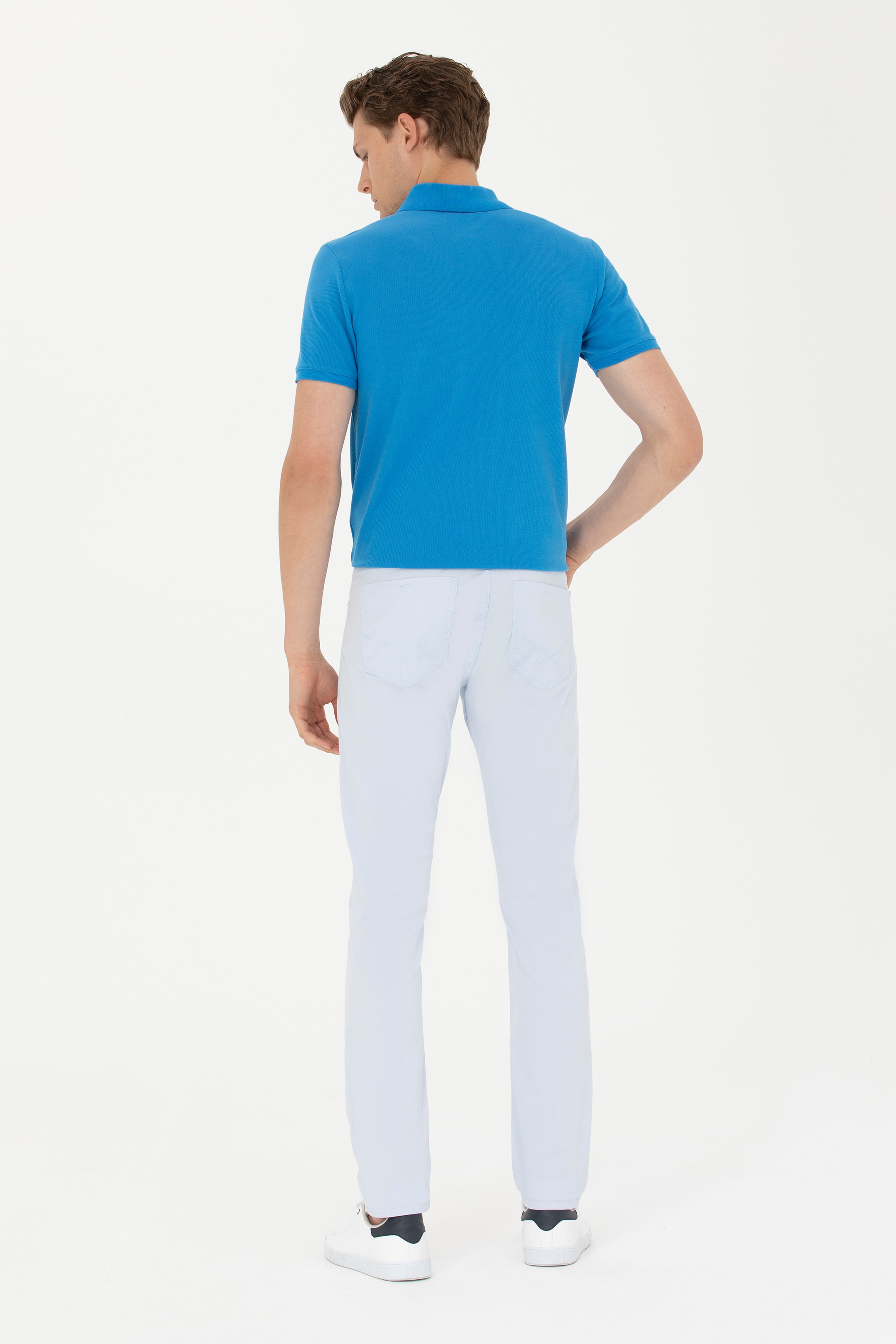 Erkek Slim Fit Açık Mavi Kanvas Pantolon
