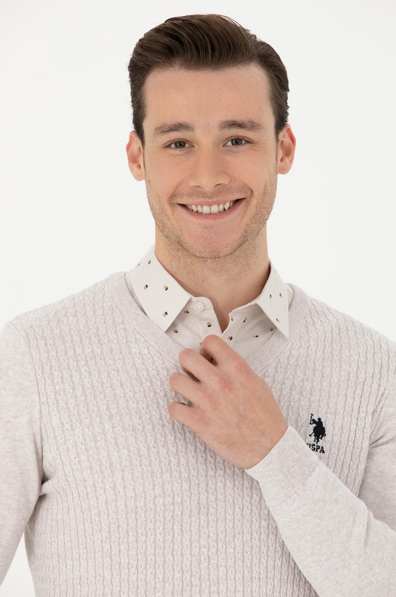 Erkek Taş Melanj V Yaka Kazak