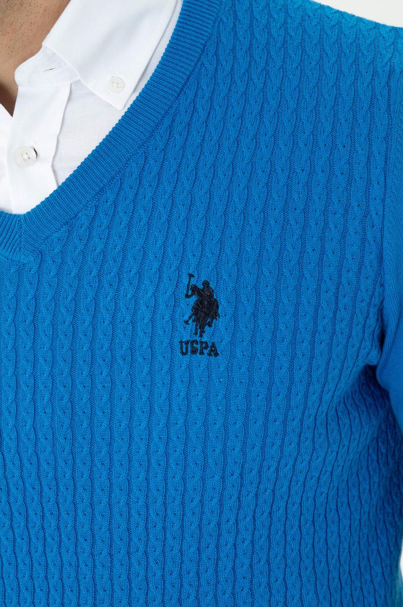 Erkek Kobalt V Yaka Kazak