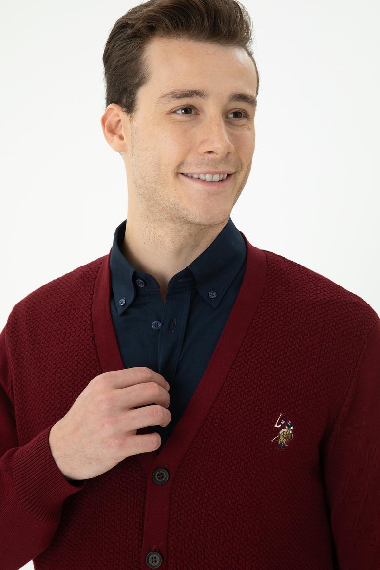 Erkek Bordo Basic Triko Hırka - 50268939015