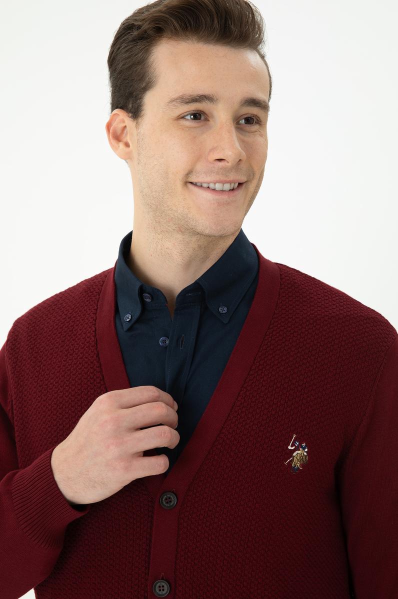 Erkek Bordo Basic Triko Hırka