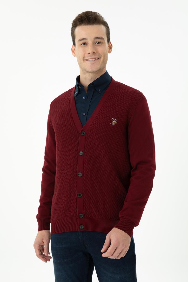 Erkek Bordo Basic Triko Hırka - 50268939015