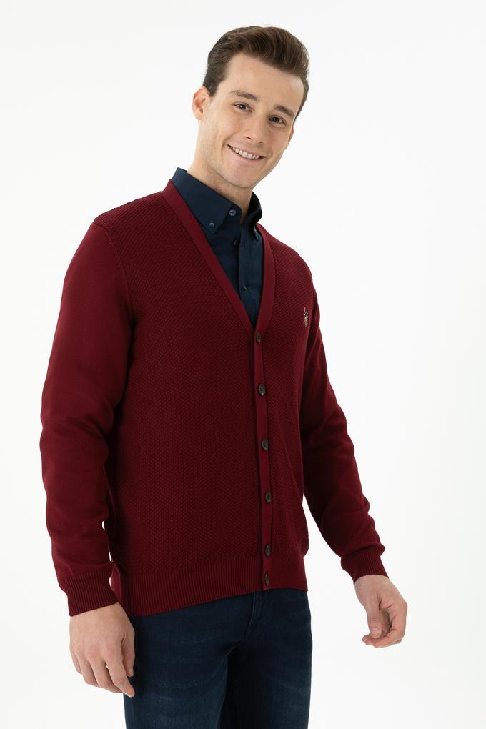 Erkek Bordo Basic Triko Hırka