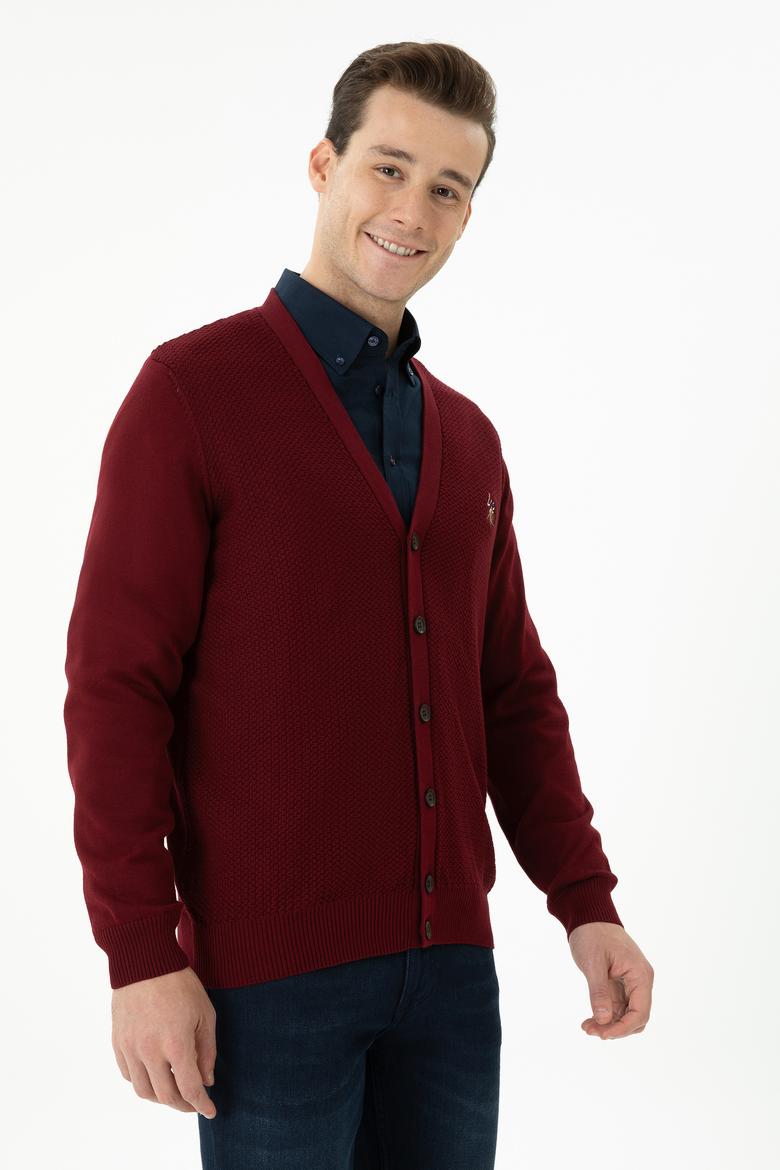 Erkek Bordo Basic Triko Hırka