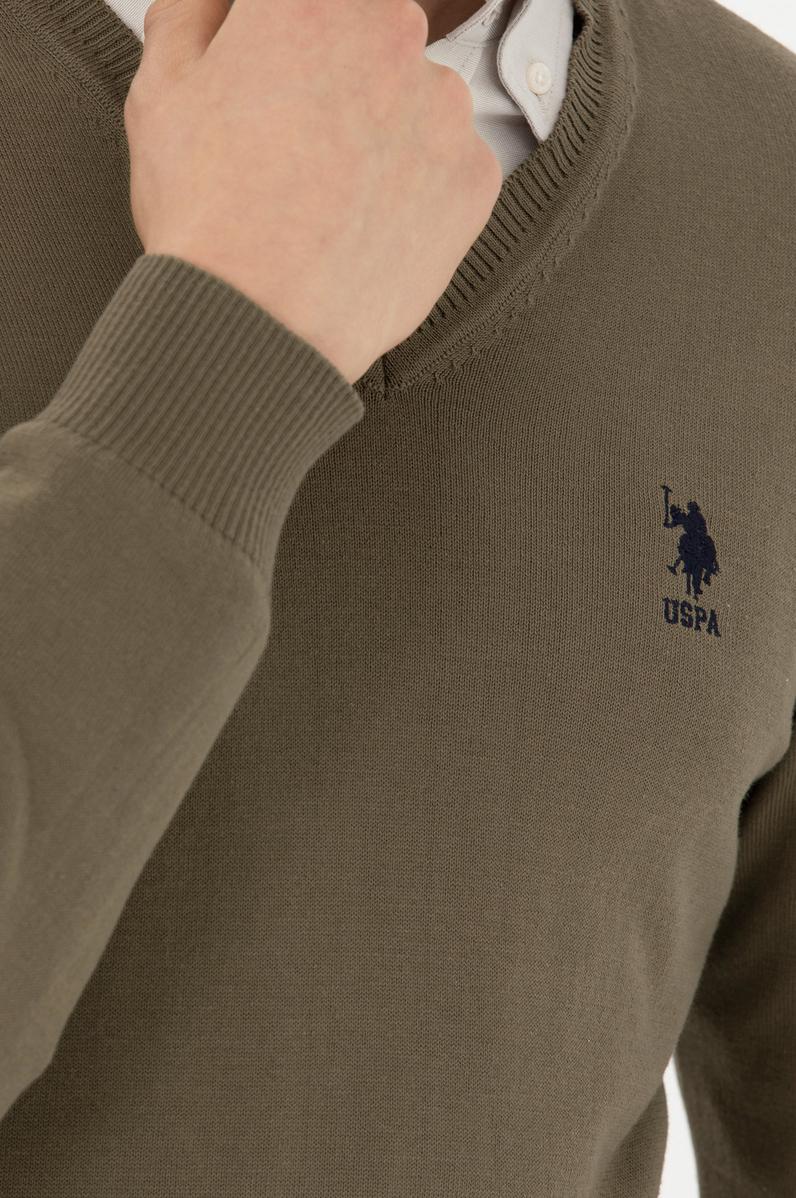 Erkek Haki V Yaka Kazak