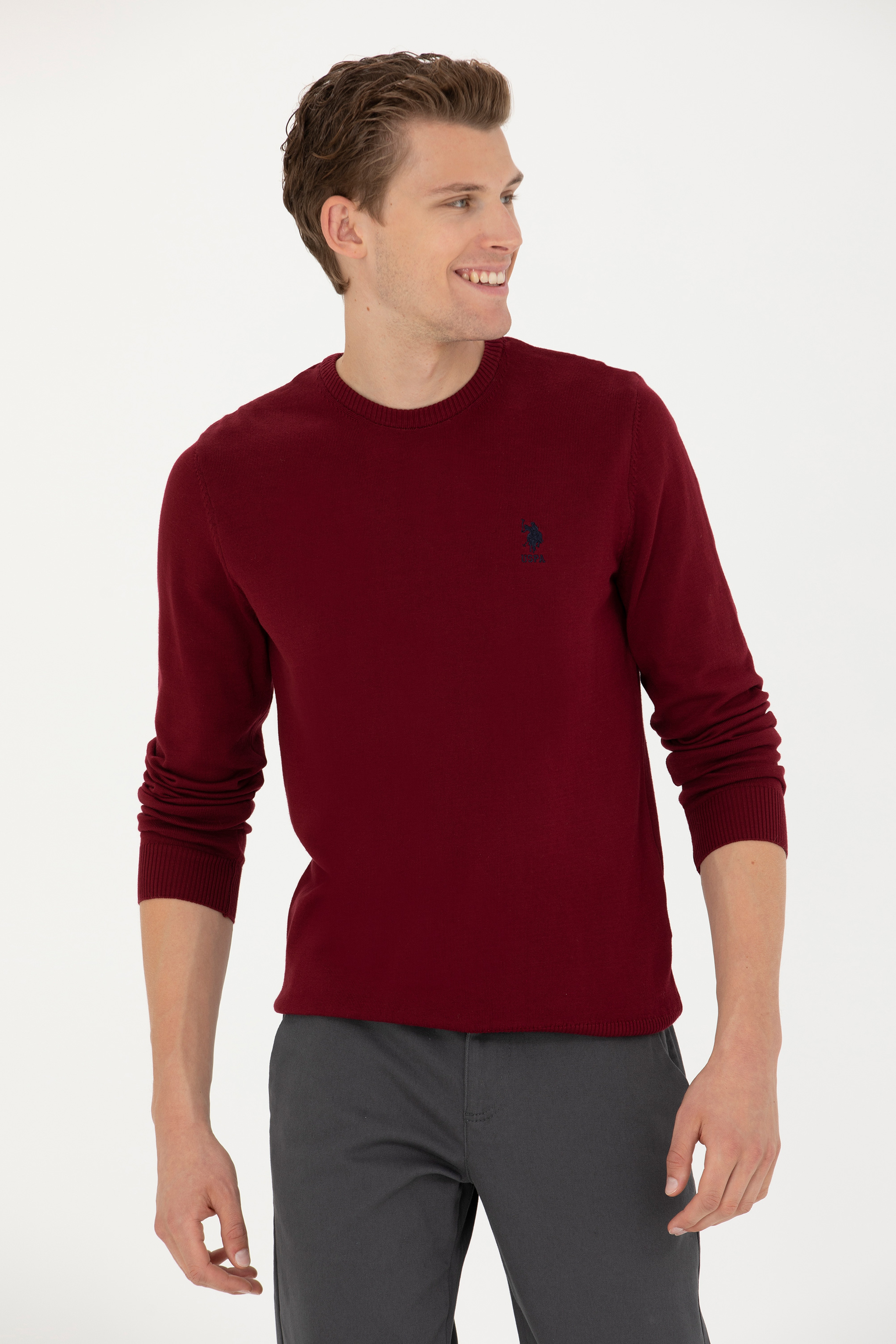Erkek Bordo Bisiklet Yaka Kazak - Image 3