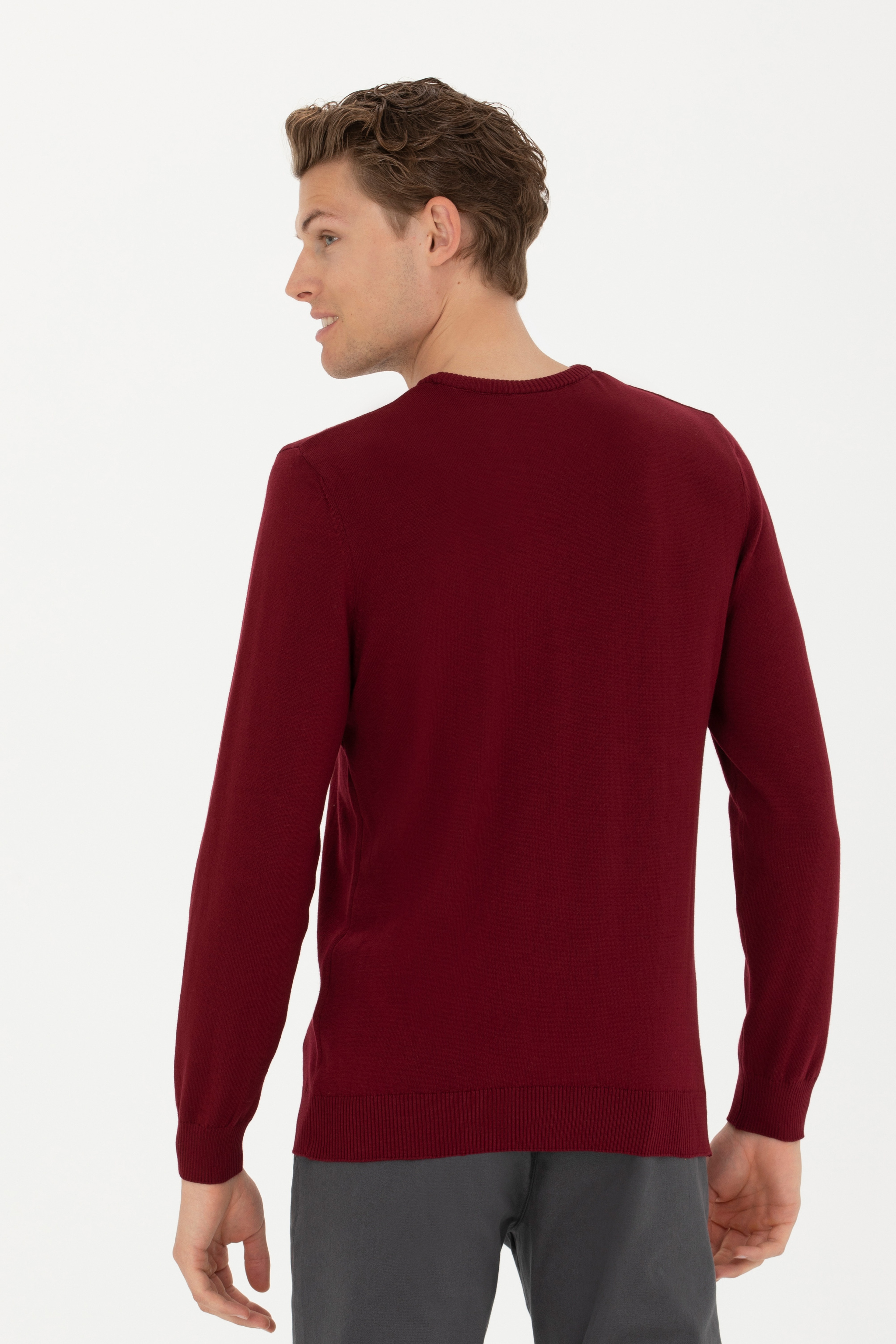 Erkek Bordo Bisiklet Yaka Kazak - Image 5