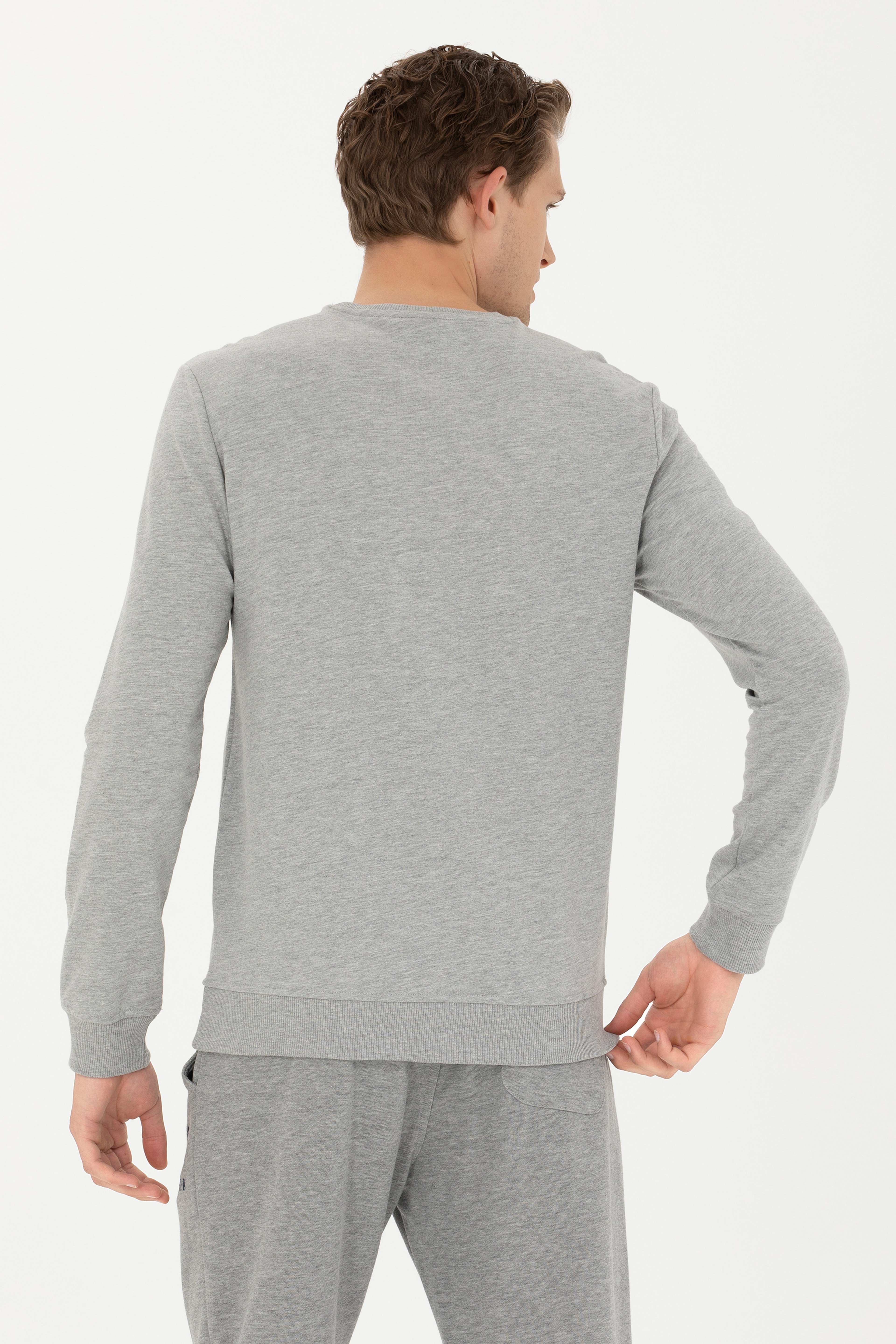 Erkek Gri Melanj Basic Sweatshirt - Image 5