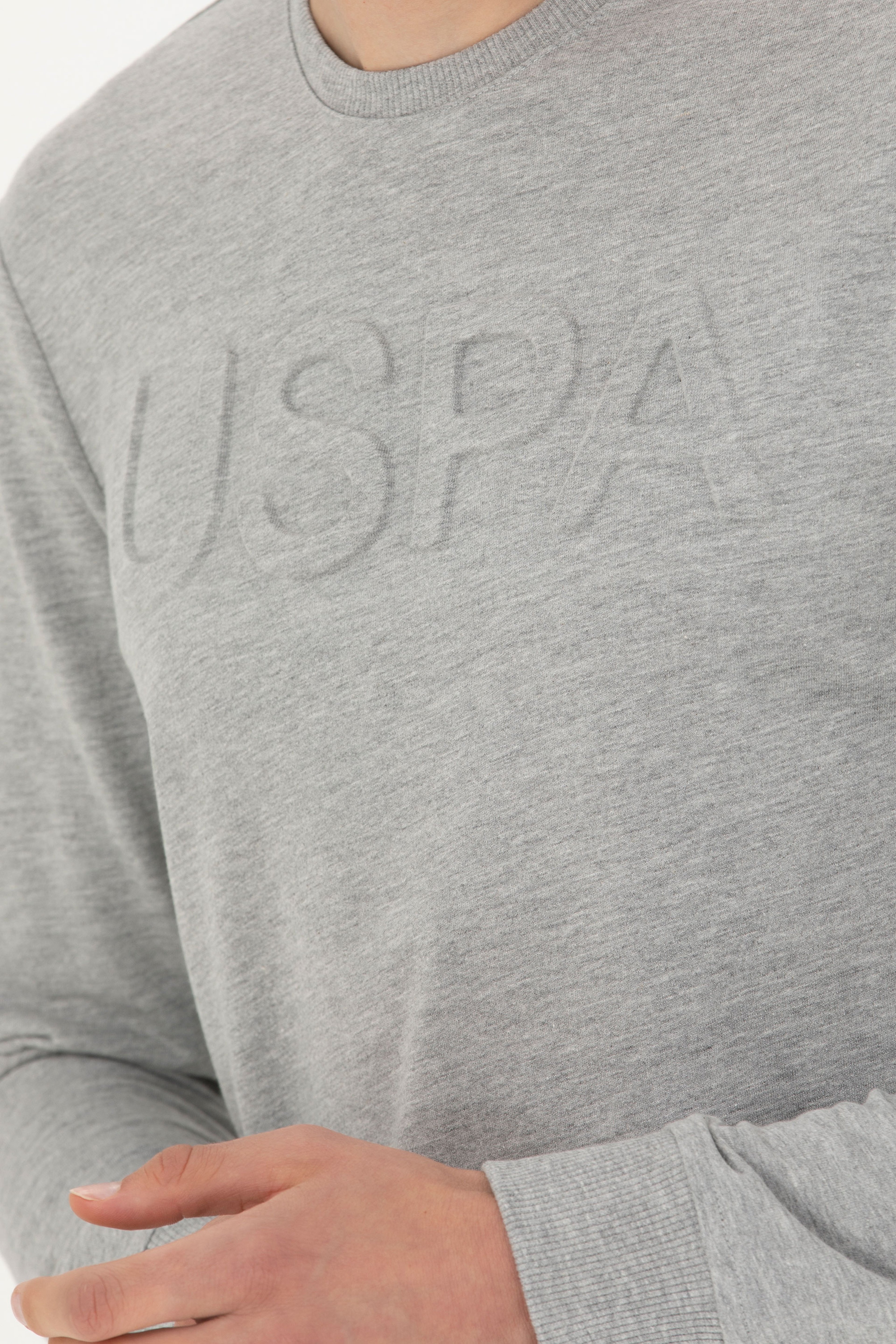 Erkek Gri Melanj Basic Sweatshirt - Image 7