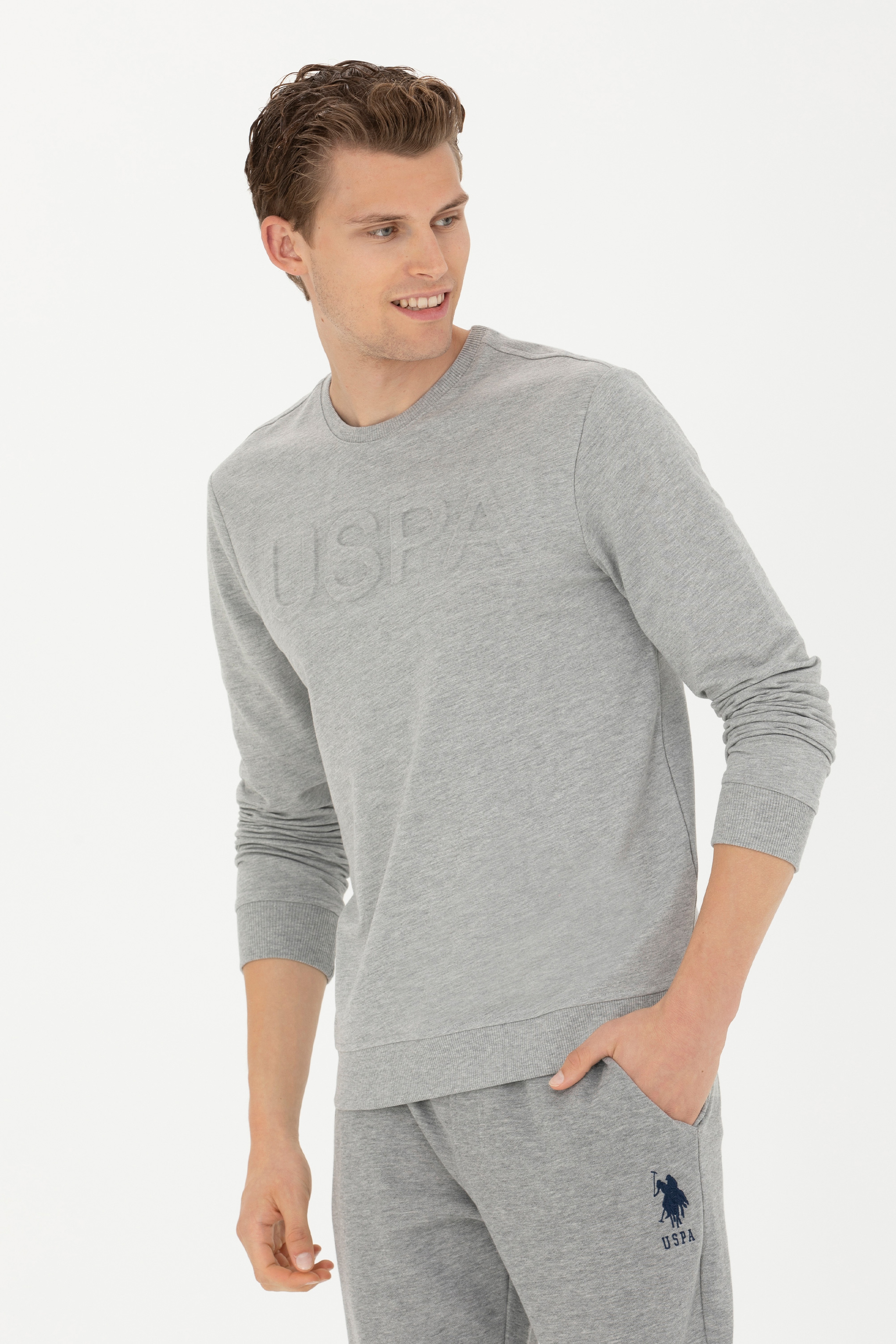 Erkek Gri Melanj Basic Sweatshirt