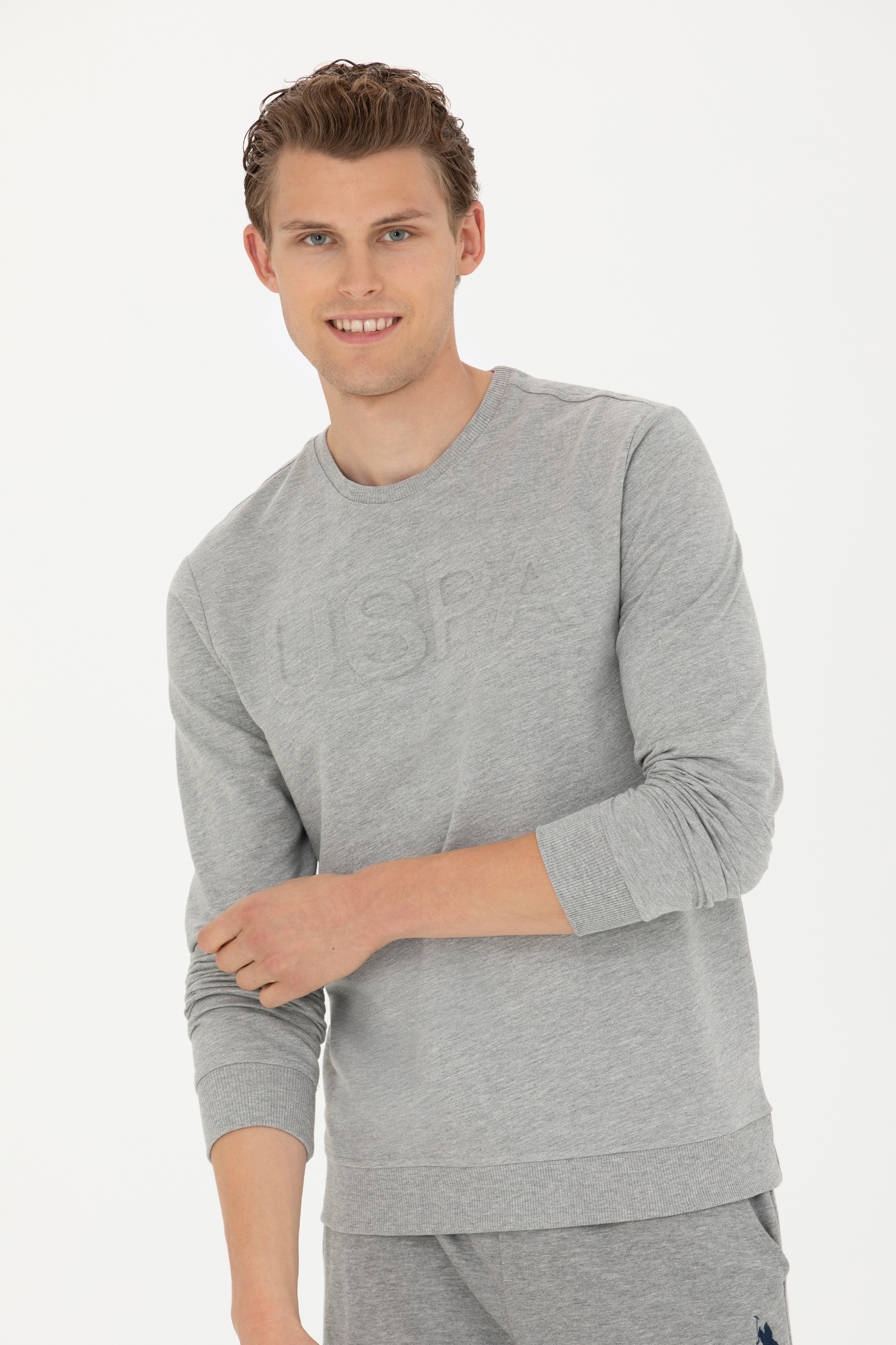 Erkek Gri Melanj Basic Sweatshirt