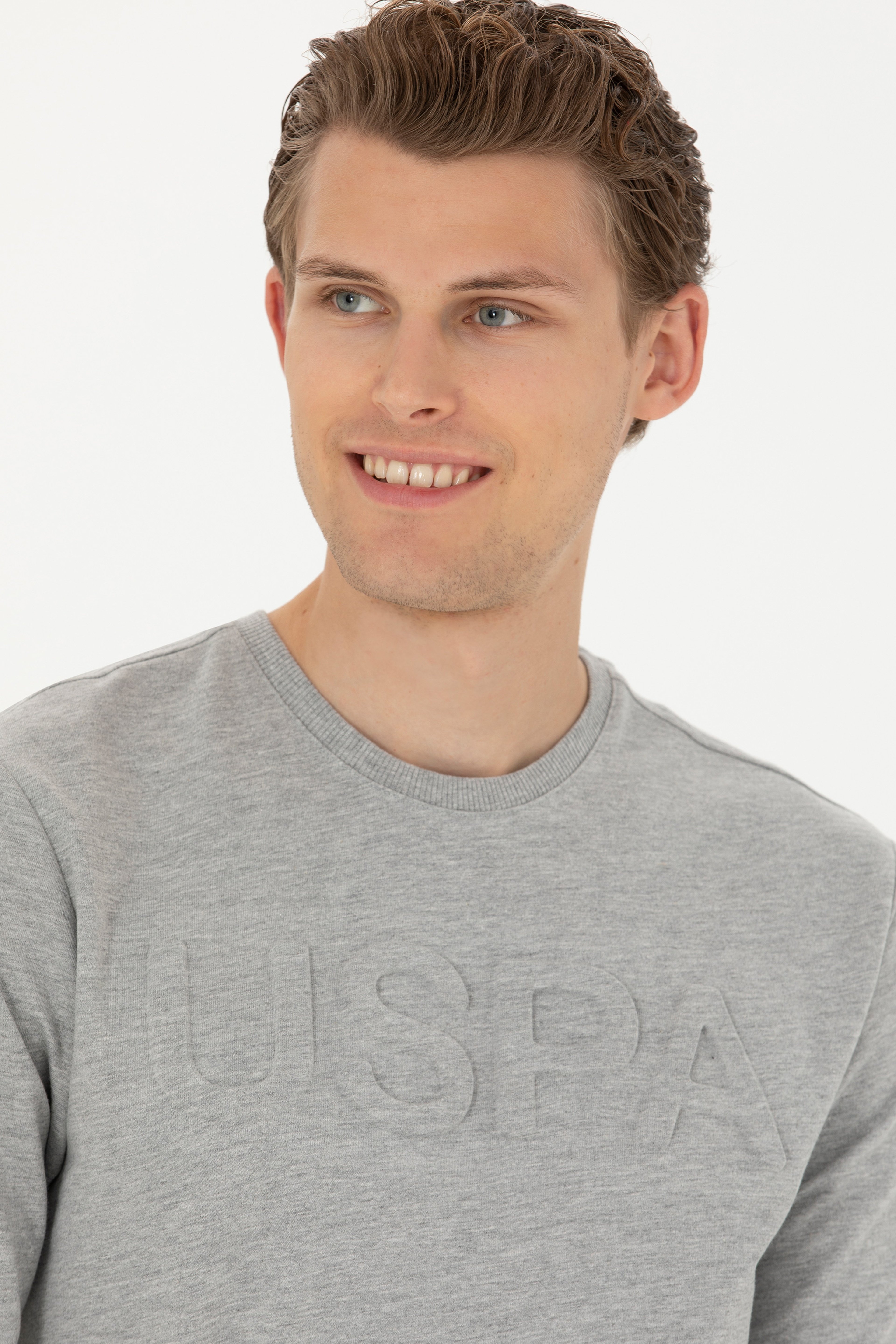 Erkek Gri Melanj Basic Sweatshirt - Image 2