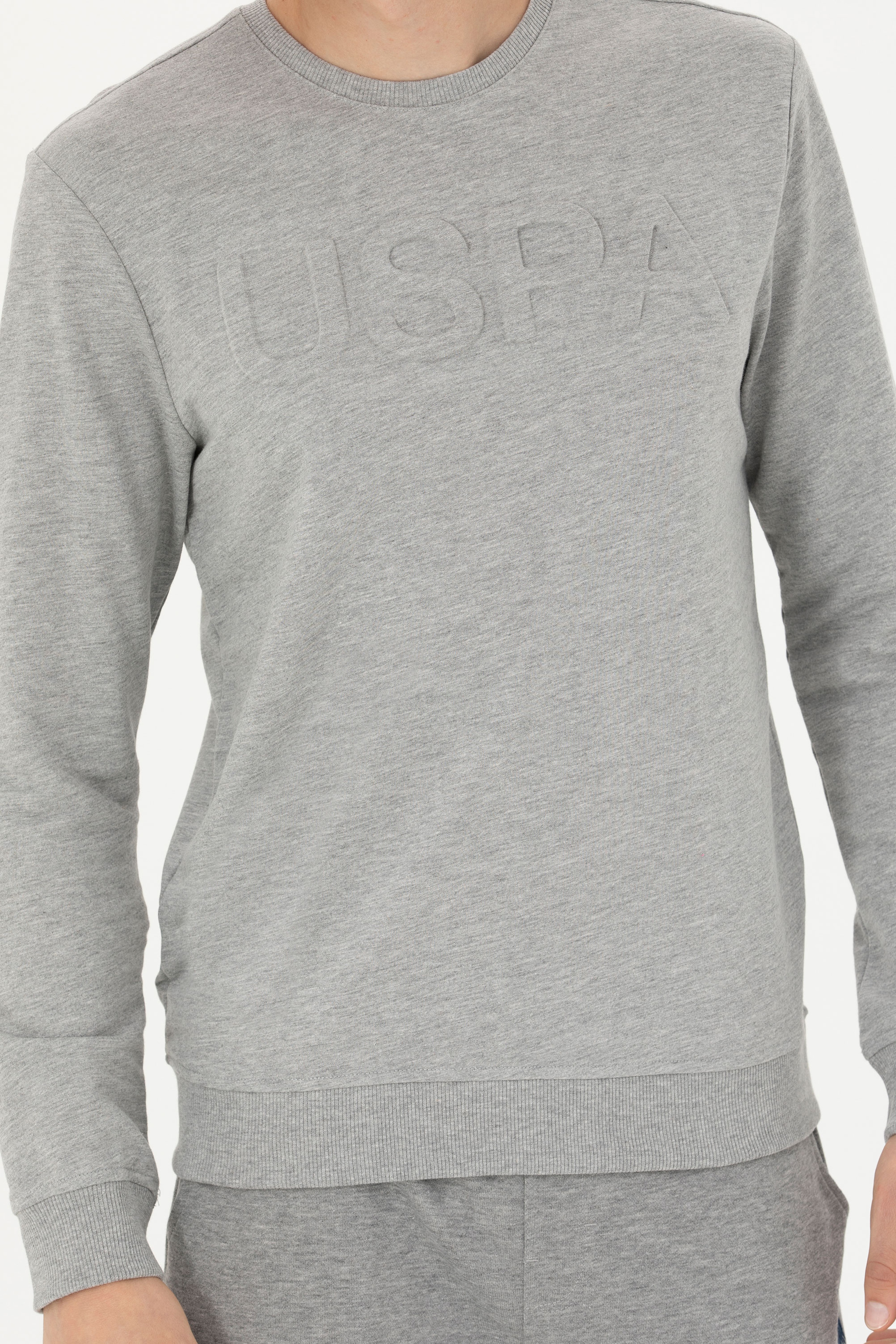 Erkek Gri Melanj Basic Sweatshirt - Image 6