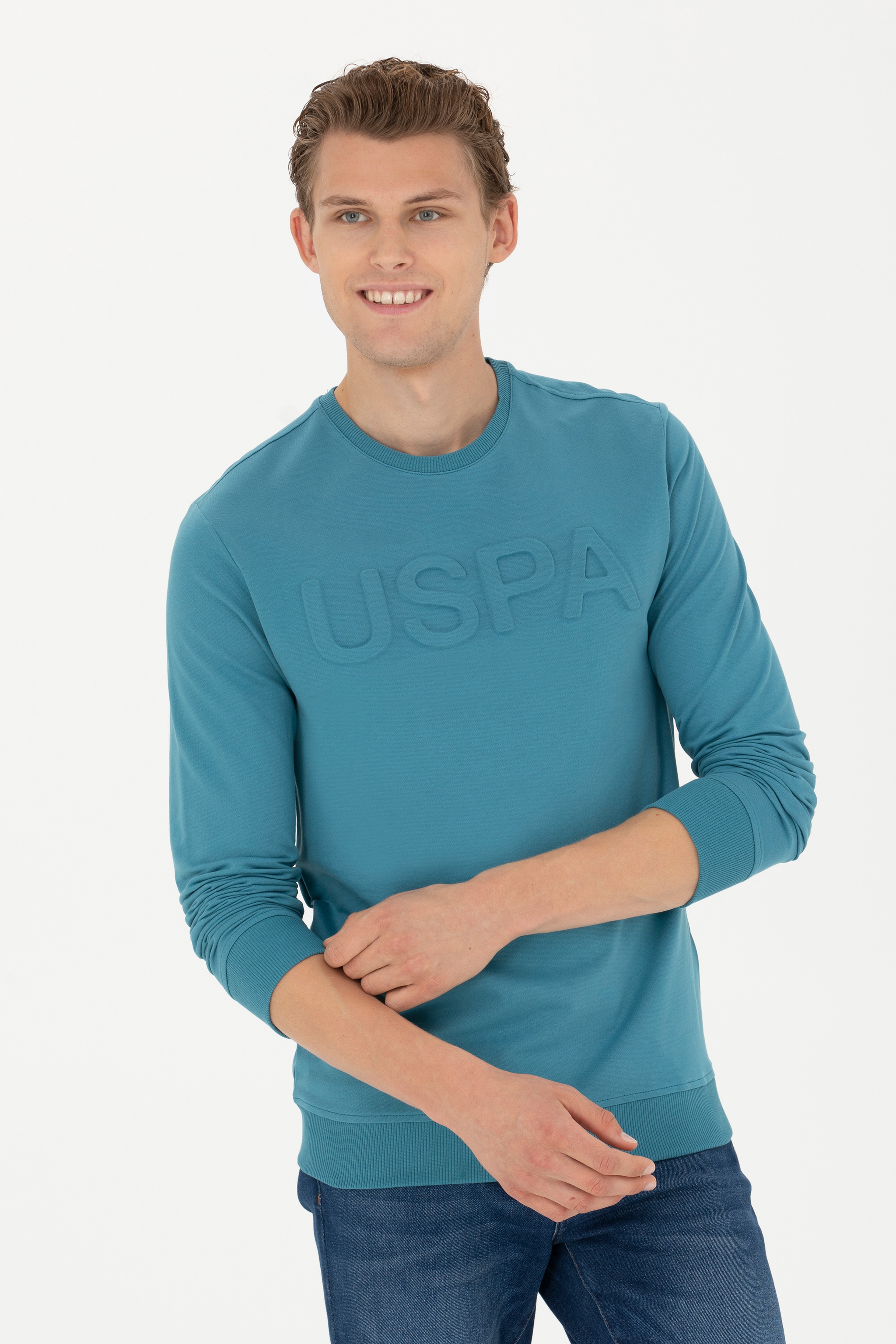 Erkek Petrol Basic Sweatshirt - Image 3