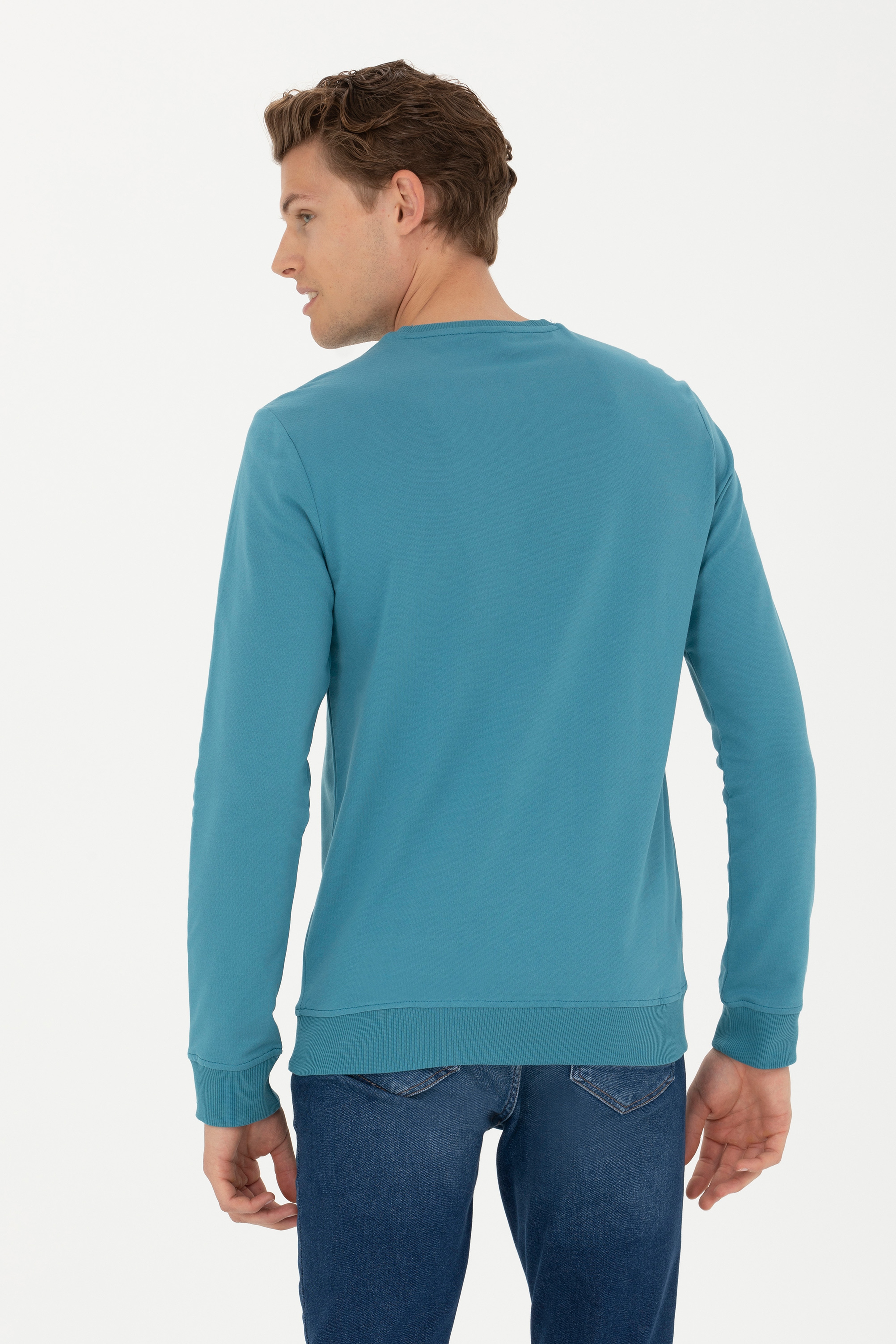 Erkek Petrol Basic Sweatshirt - Image 5