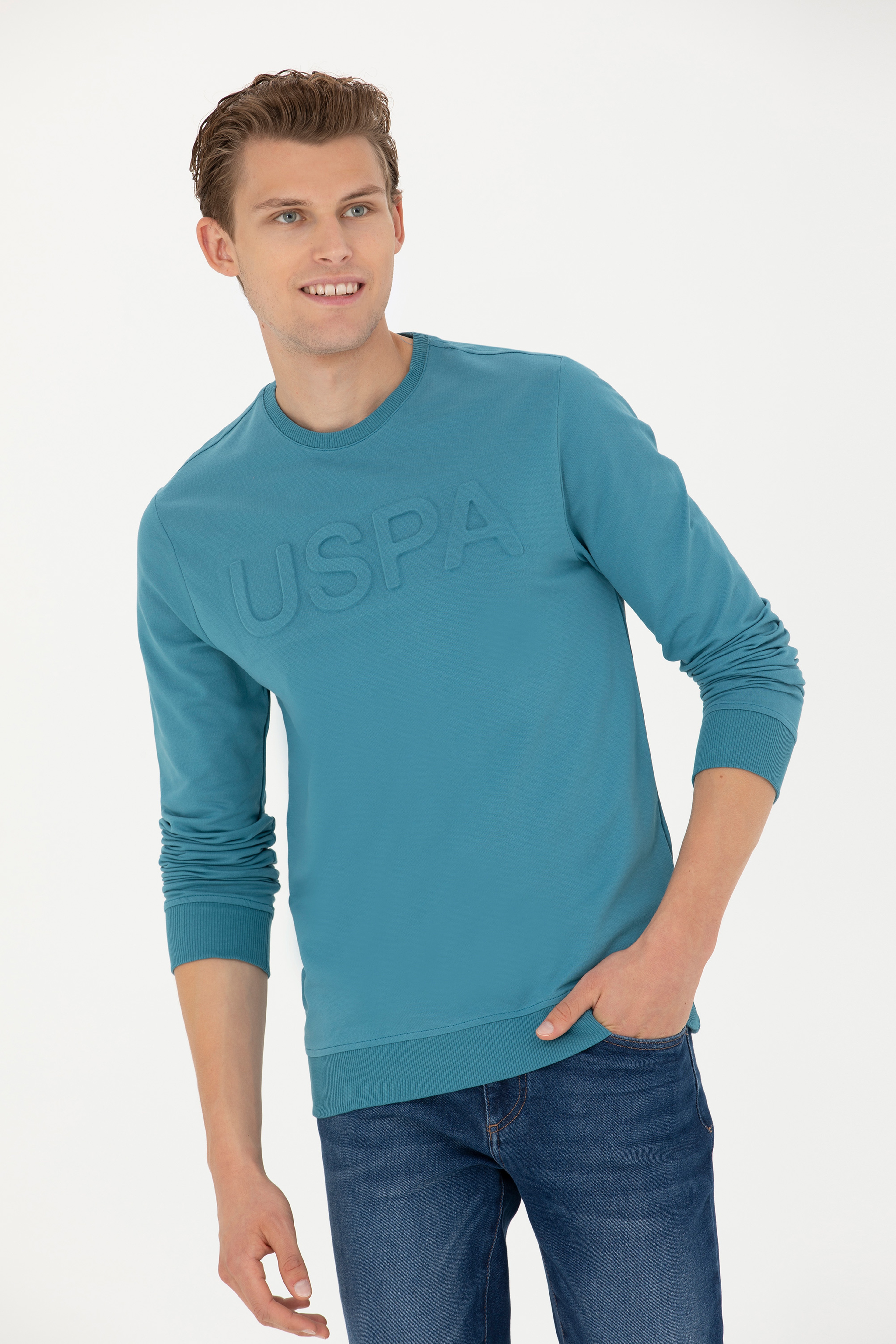 Erkek Petrol Basic Sweatshirt - Image 1