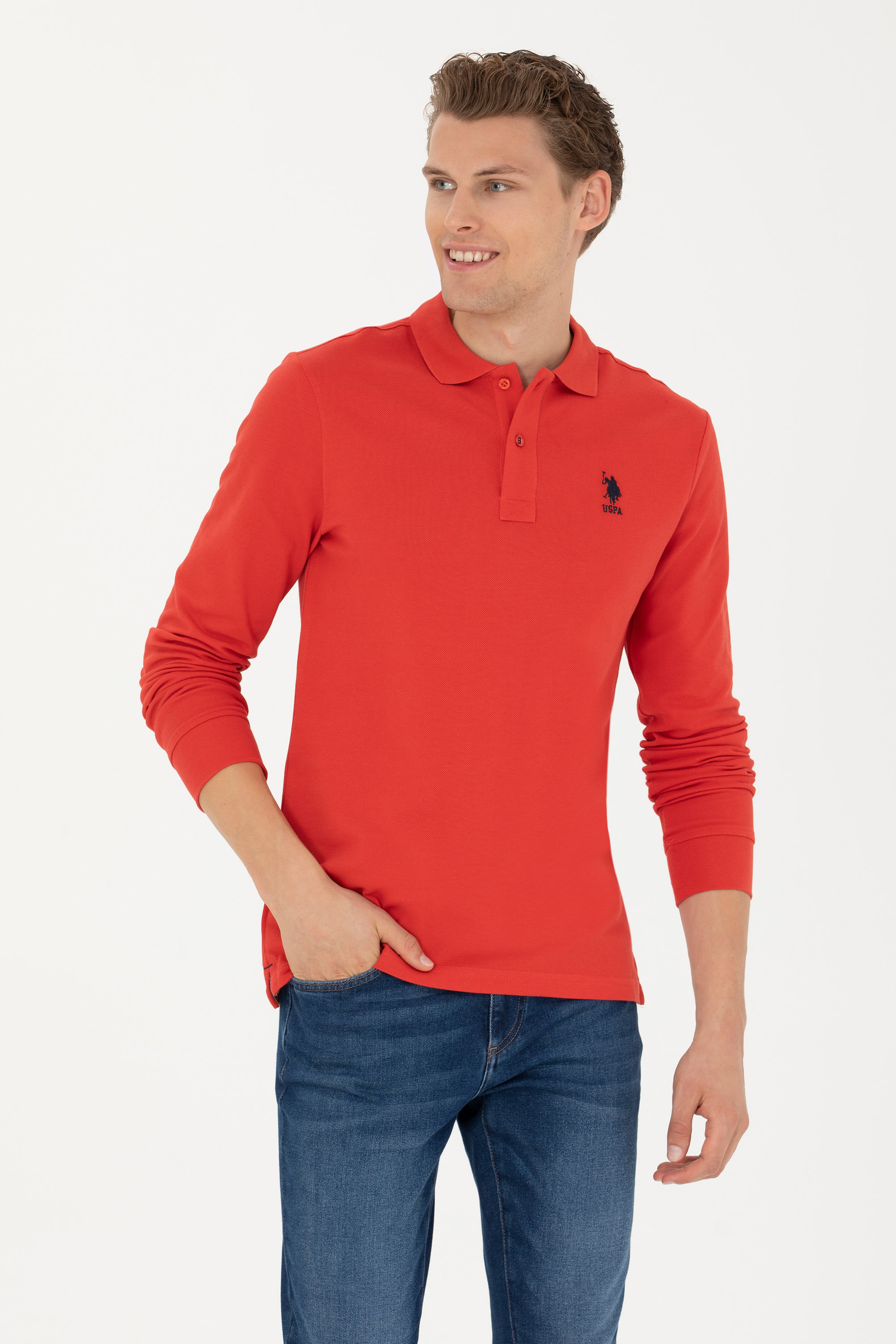 Erkek Kırmızı Basic Sweatshirt - Image 4