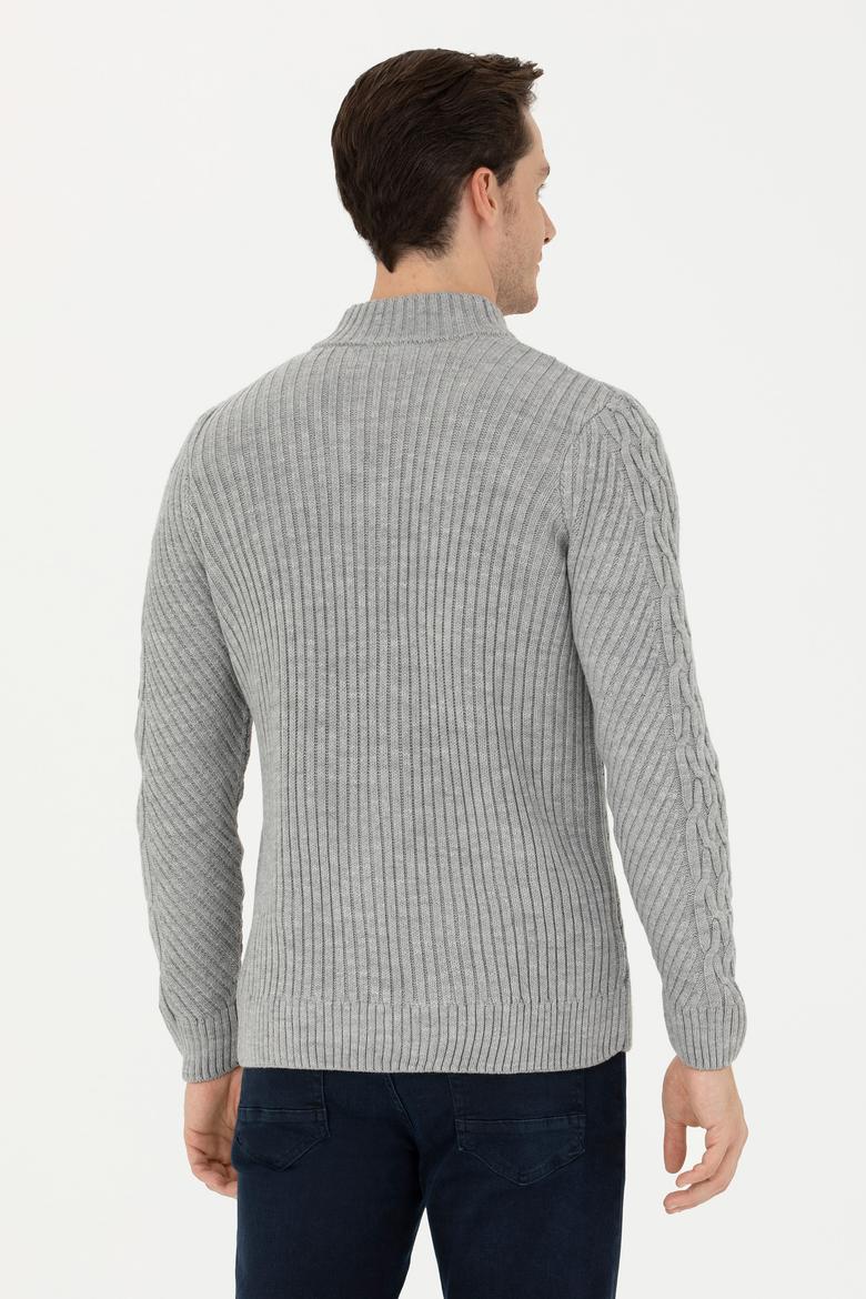 Erkek Gri Melanj Triko Hırka - 50270978024