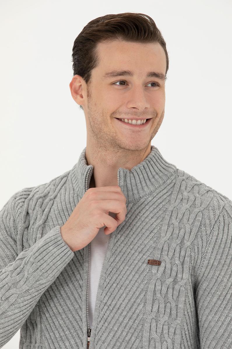 Erkek Gri Melanj Triko Hırka