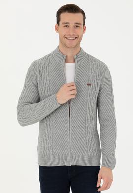 Erkek Gri Melanj Triko Hırka - 50270978024