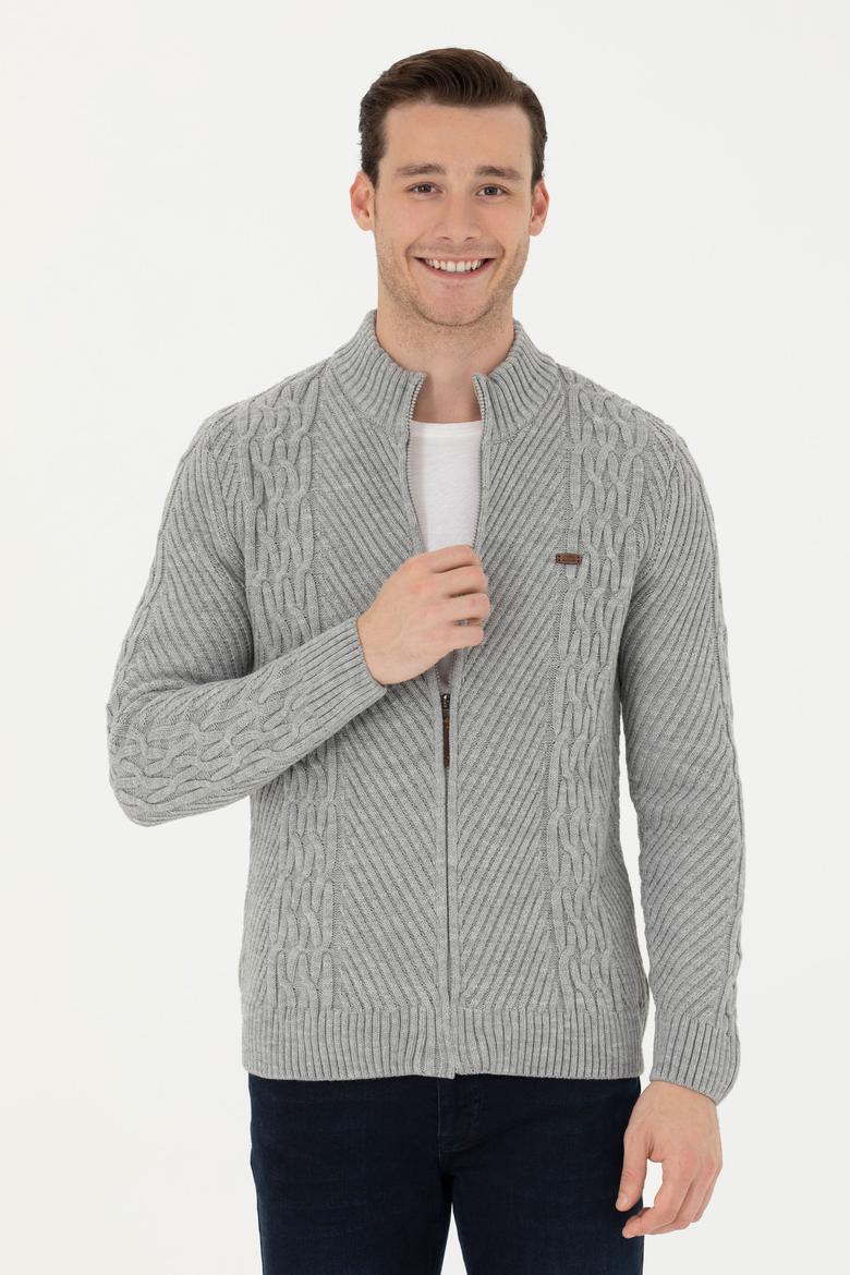 Erkek Gri Melanj Triko Hırka - 50270978024