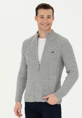 Erkek Gri Melanj Triko Hırka - 50270978024