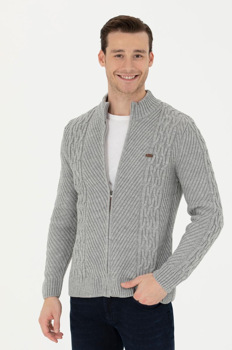 Erkek Gri Melanj Triko Hırka